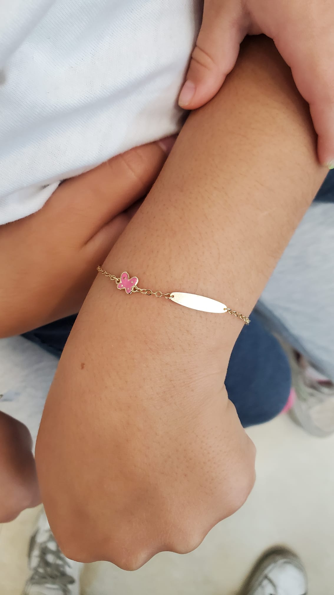 Baby ID Bracelet with Pink Enamel Butterfly 14KY Gold
