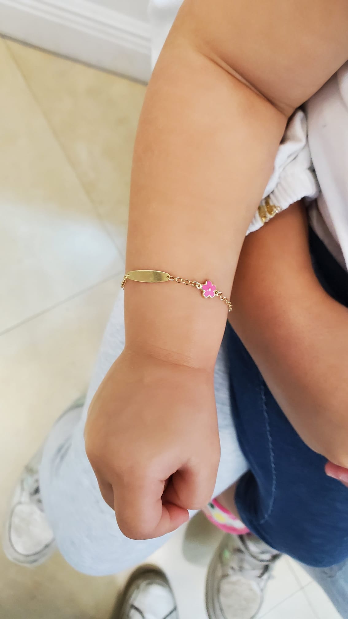 Baby ID Bracelet with Pink Enamel Flower