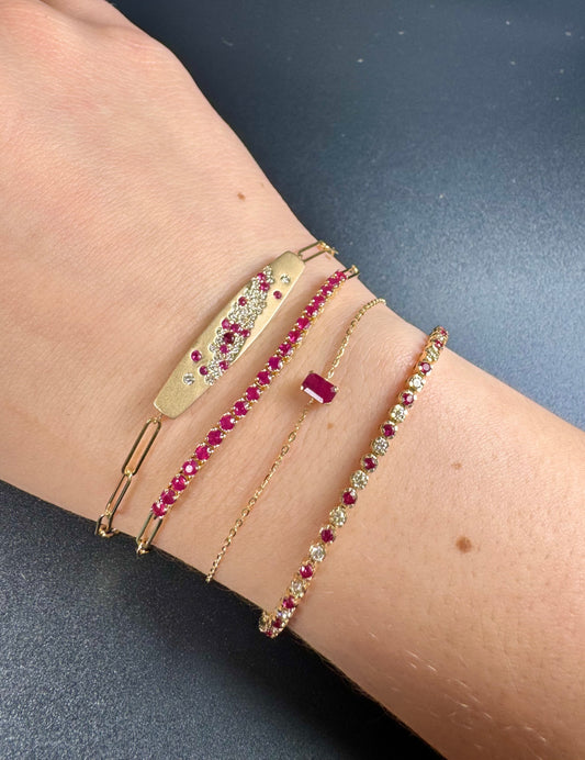 Emerald-Cut Color Stone Gemstone Stacking Bracelet – 14K Gold