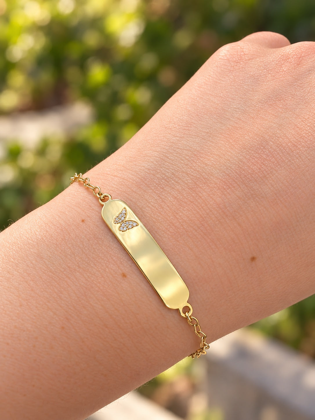 Baby ID Bracelet with Natural Diamond Butterfly