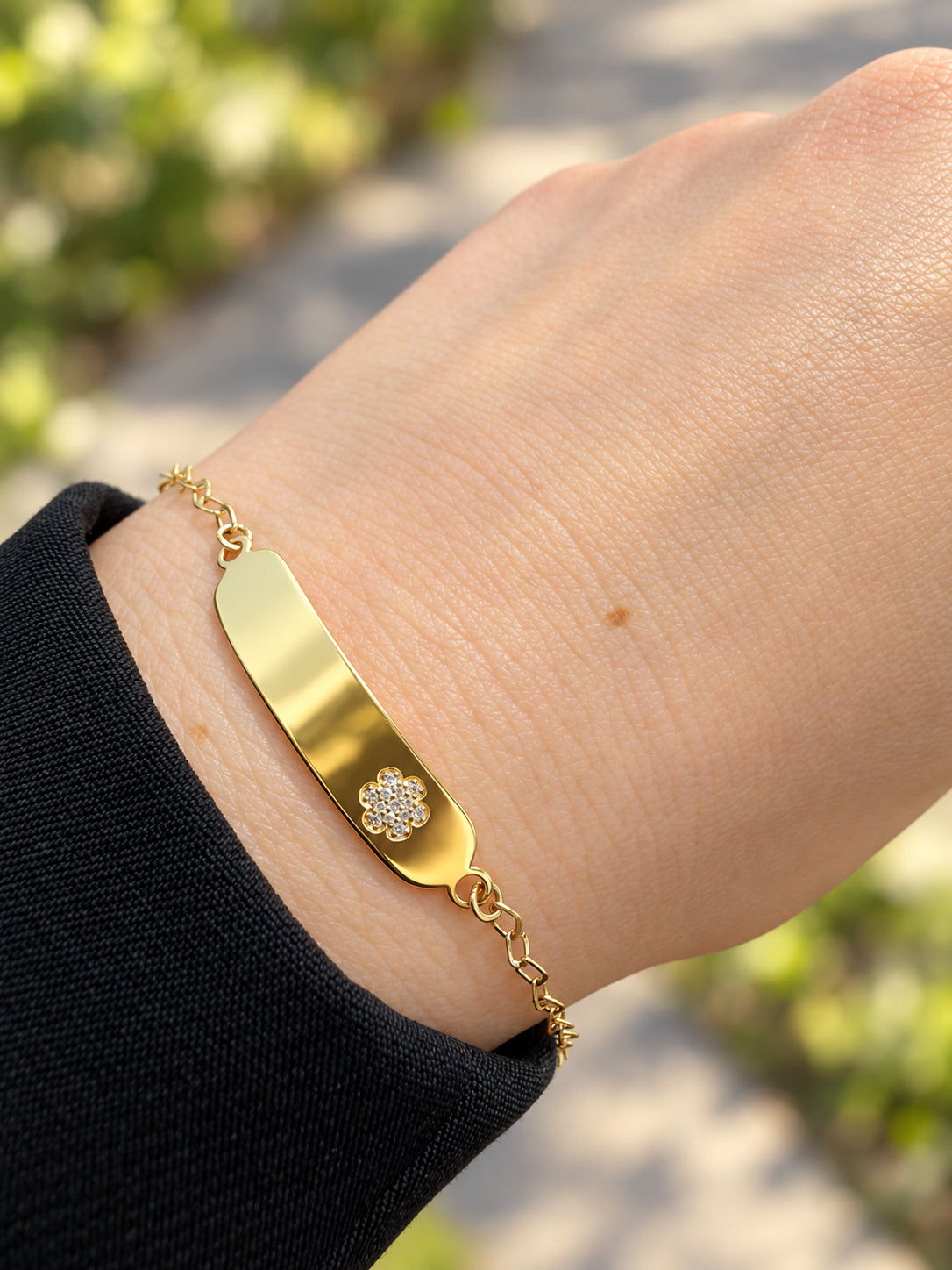 Baby ID Bracelet with Natural Diamond Flower