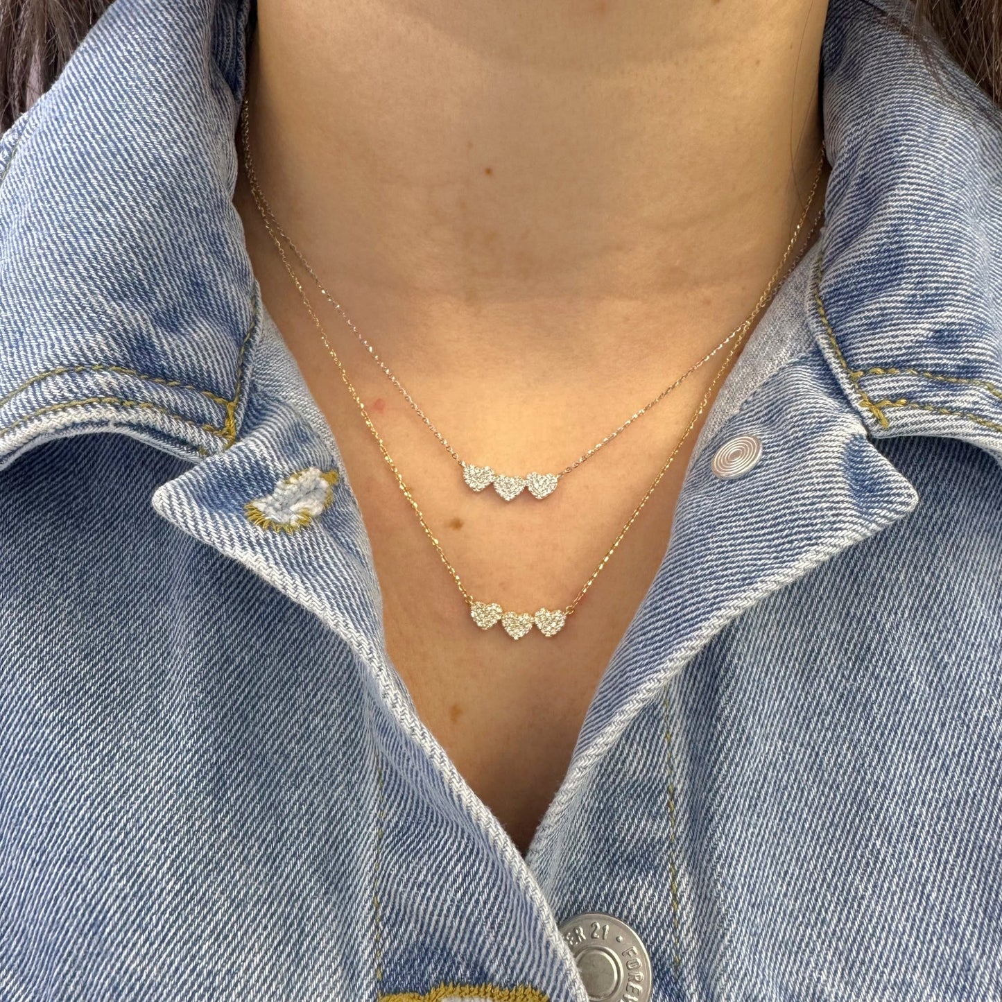 Tri Diamond Hearts Necklace