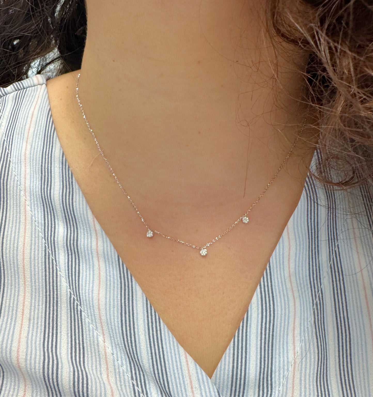 Gold Three Rondel Diamond Necklace