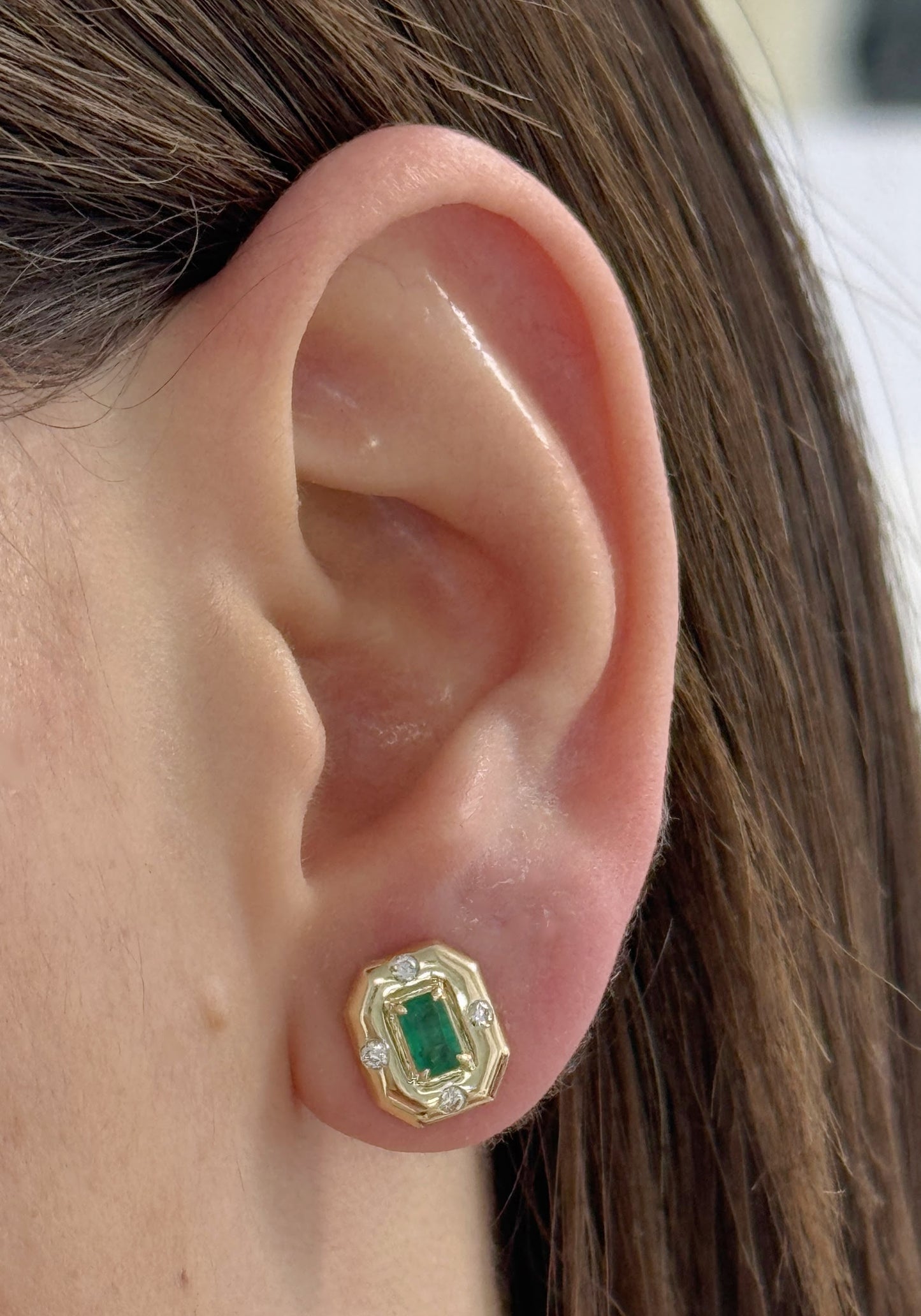 Octagonal Emerald Diamond Earrings & Necklace Gift Jewelry Set