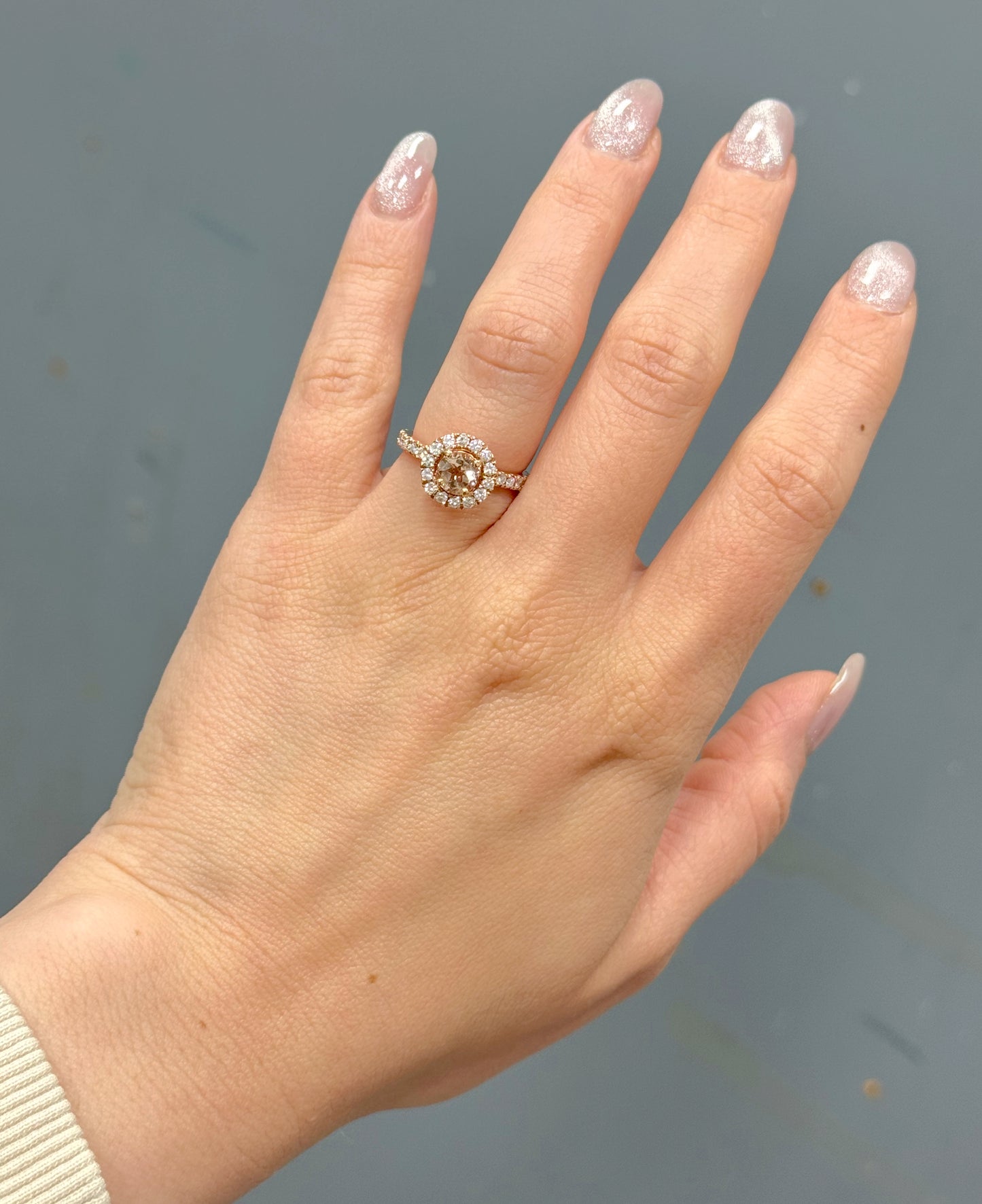 14K Rose Gold Morganite & Diamond Halo Engagement Ring