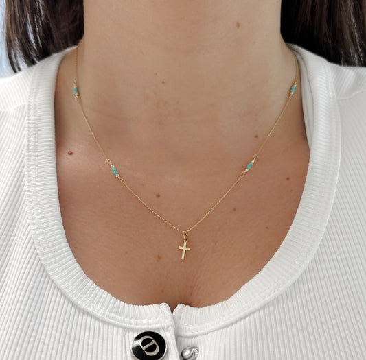 Mini Cross Necklace with Turquoise & Bead Stations