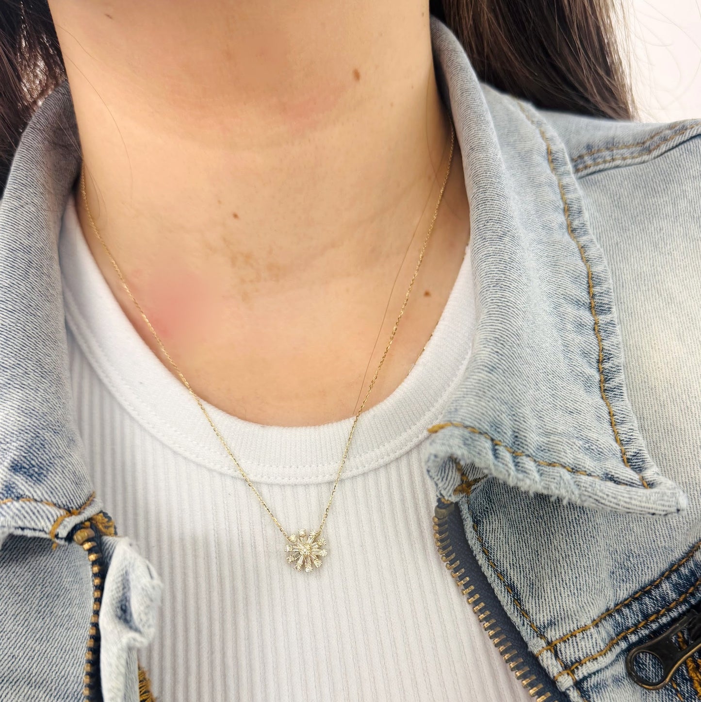 Diamond Baguette Flower Pendant