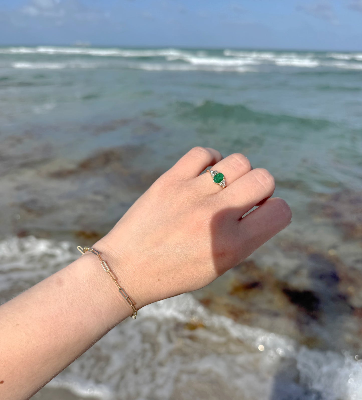 Oval Color Stone with Diamond  Illusions Ring