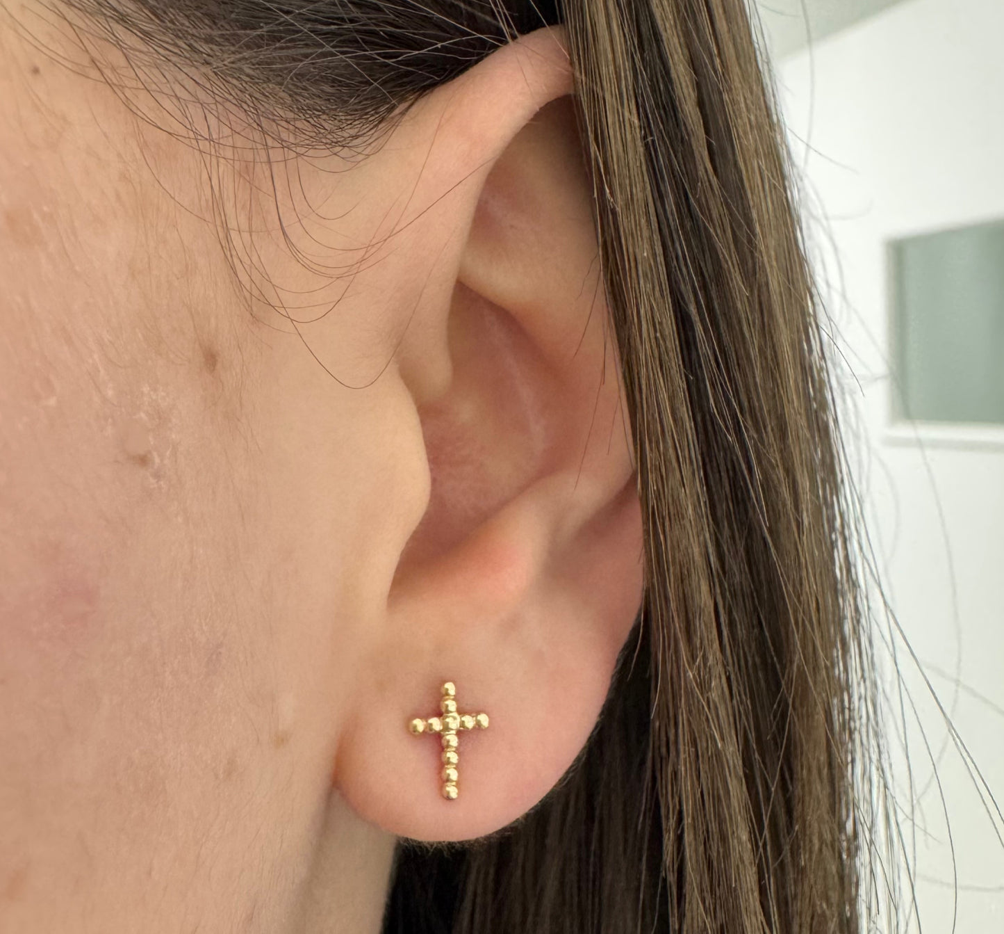 Miniature Bead Cross Earring