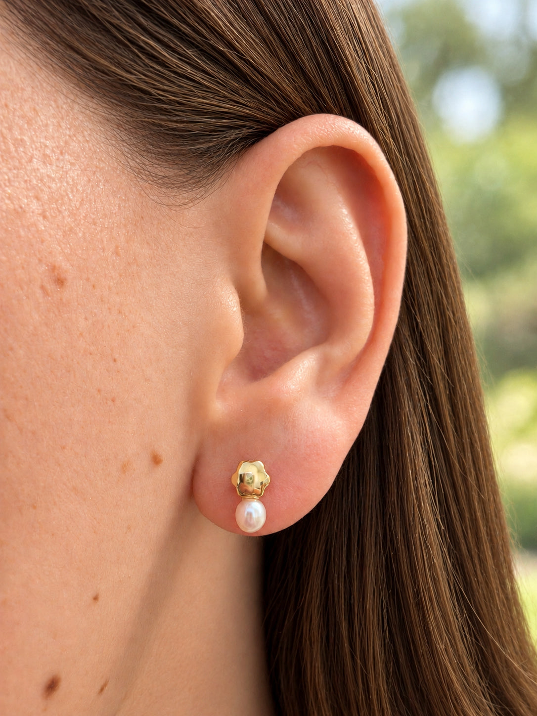 Flower and Freshwater Pearl Baby Earrings