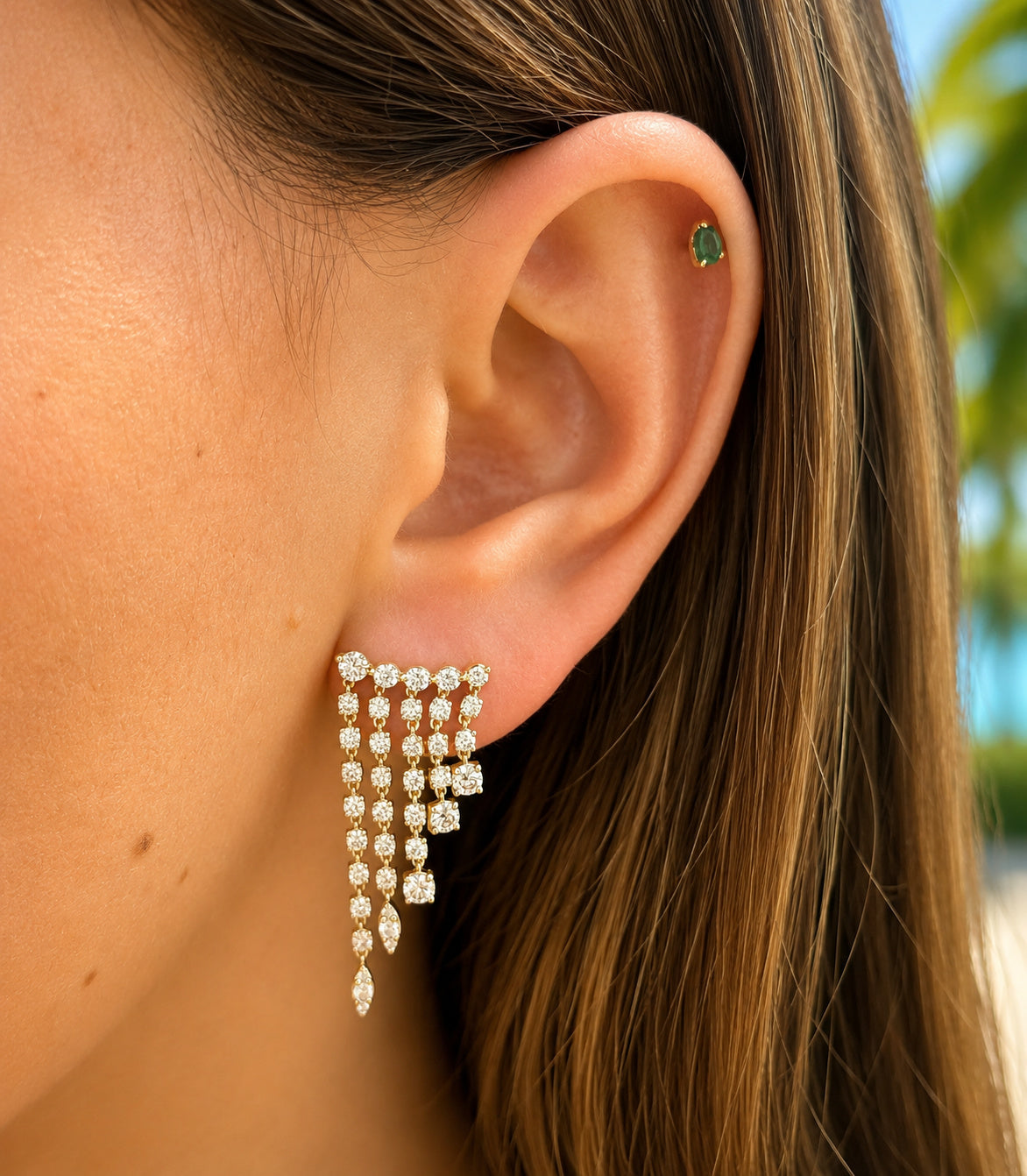 Diamond Cascade Fringe Earrings