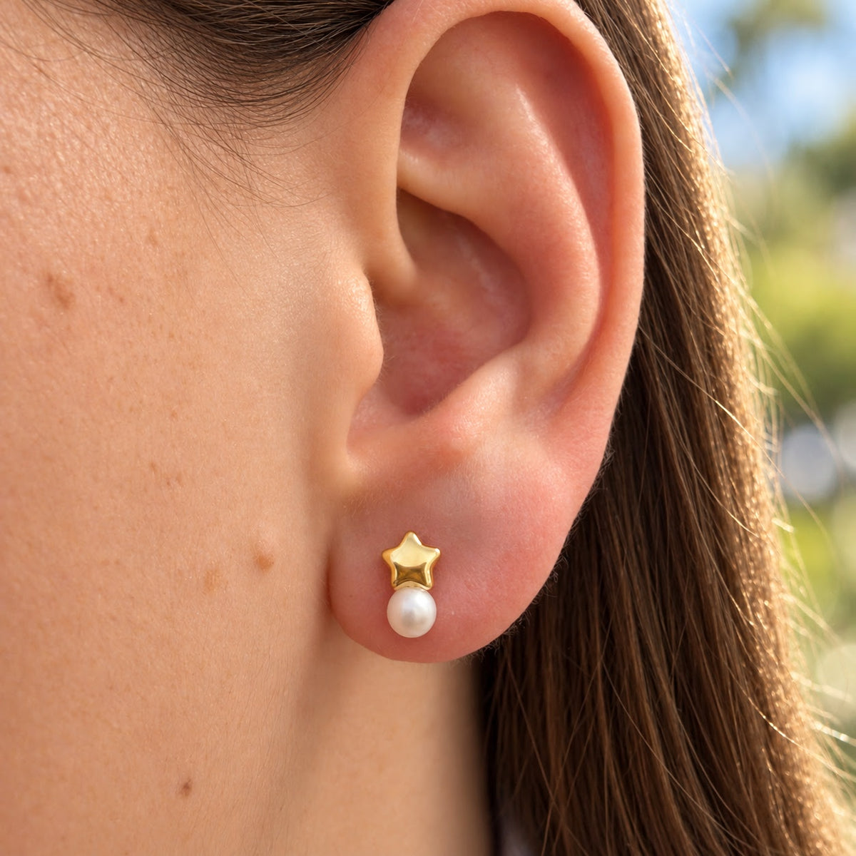 Star and Freshwater Pearl Baby Earrings