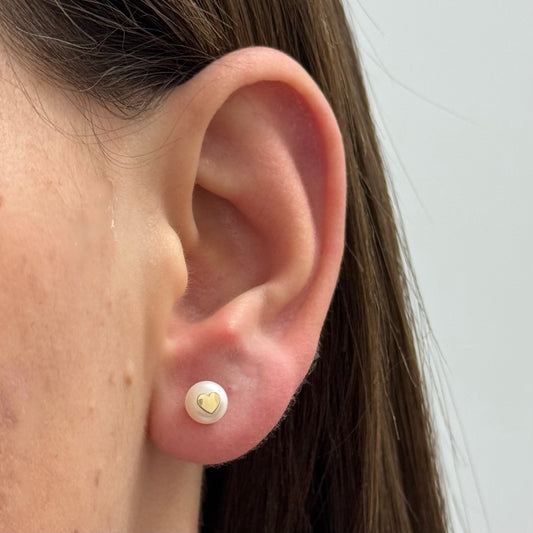 Heart Flower or Star on Pearl Stud Earring