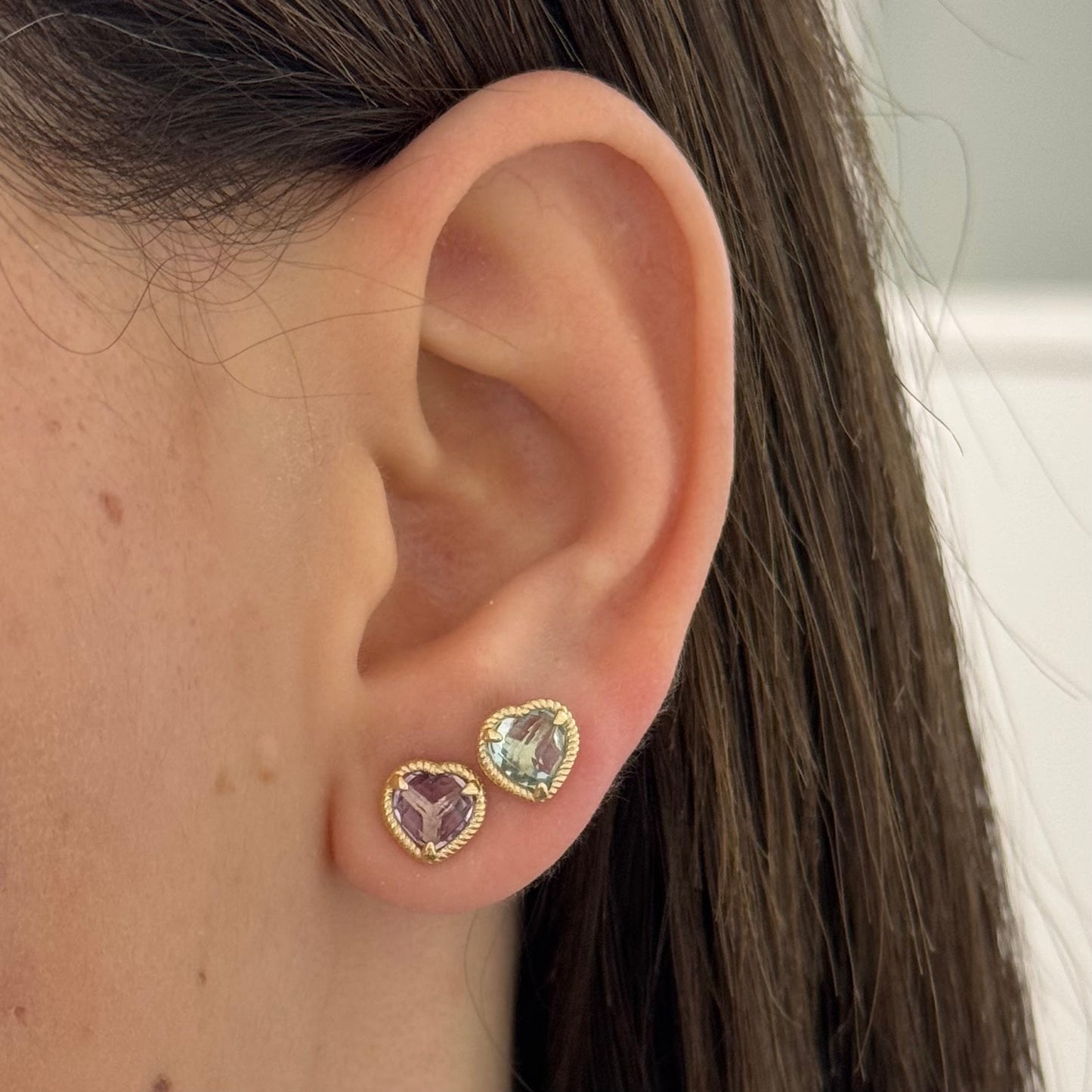 Heart Amethyst/Blue Topaz Gemstone Rope Halo Stud Earrings