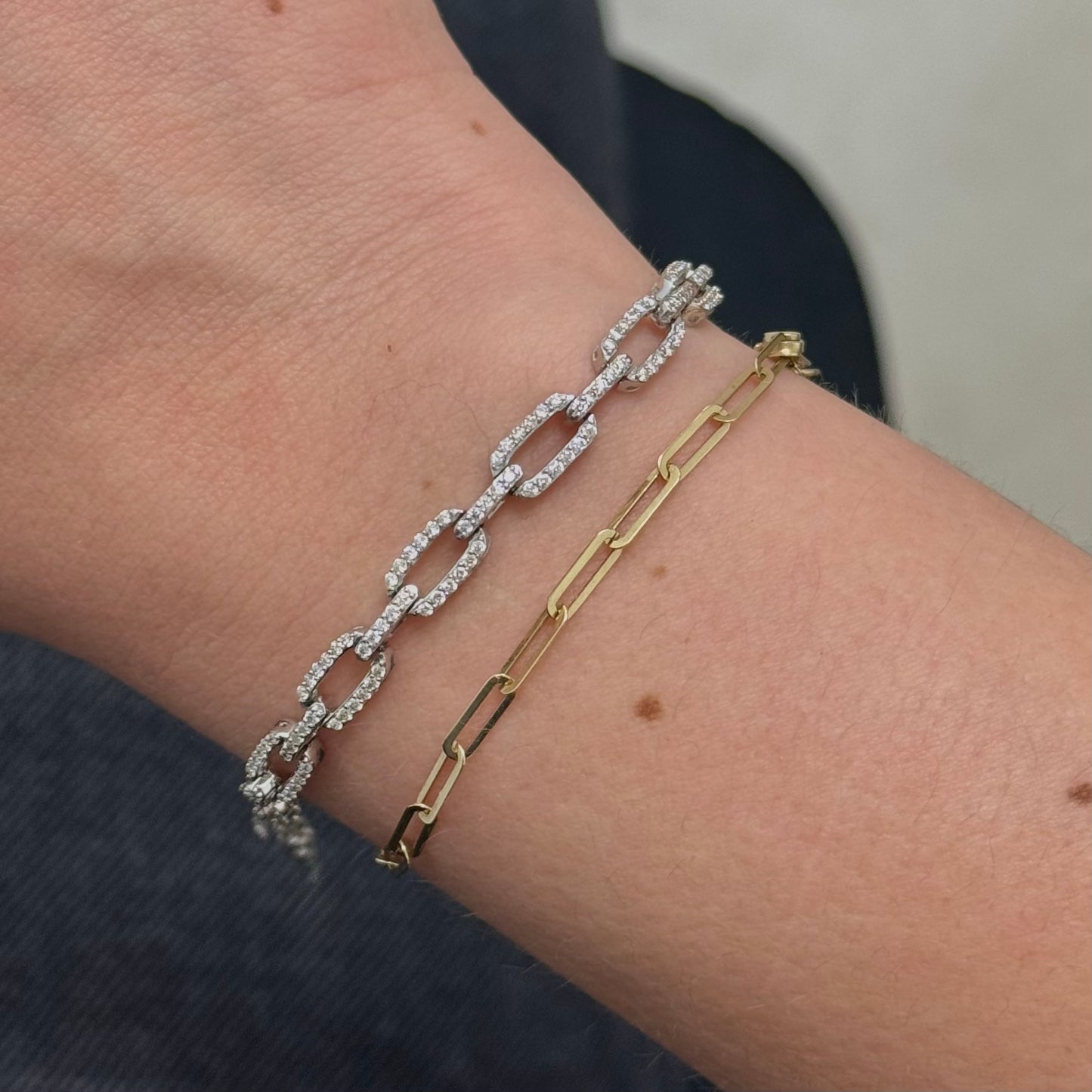 Golden Glamour 14K Gold Diamond Pave Paperclip Link Bracelet