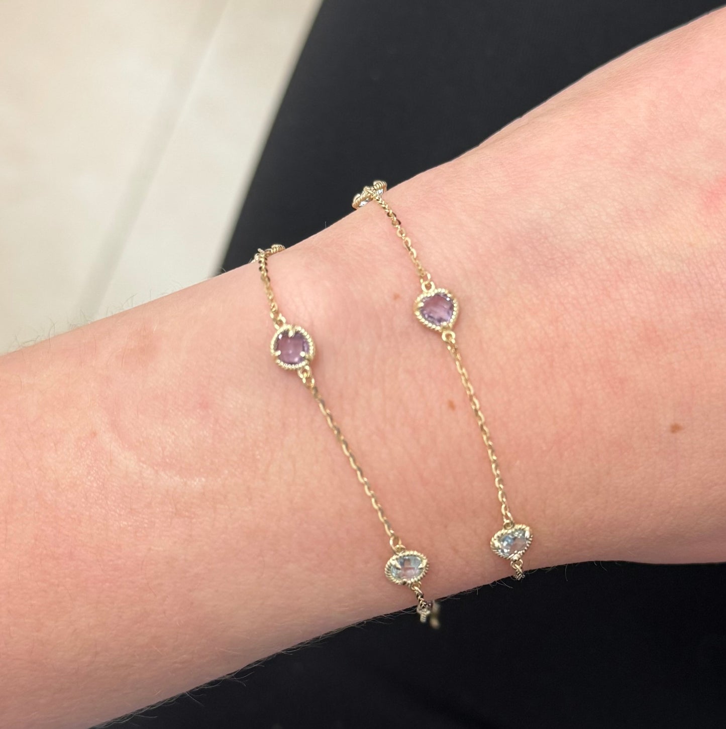Rope Twist Halo Heart Amethyst & Blue Topaz Station Bracelet