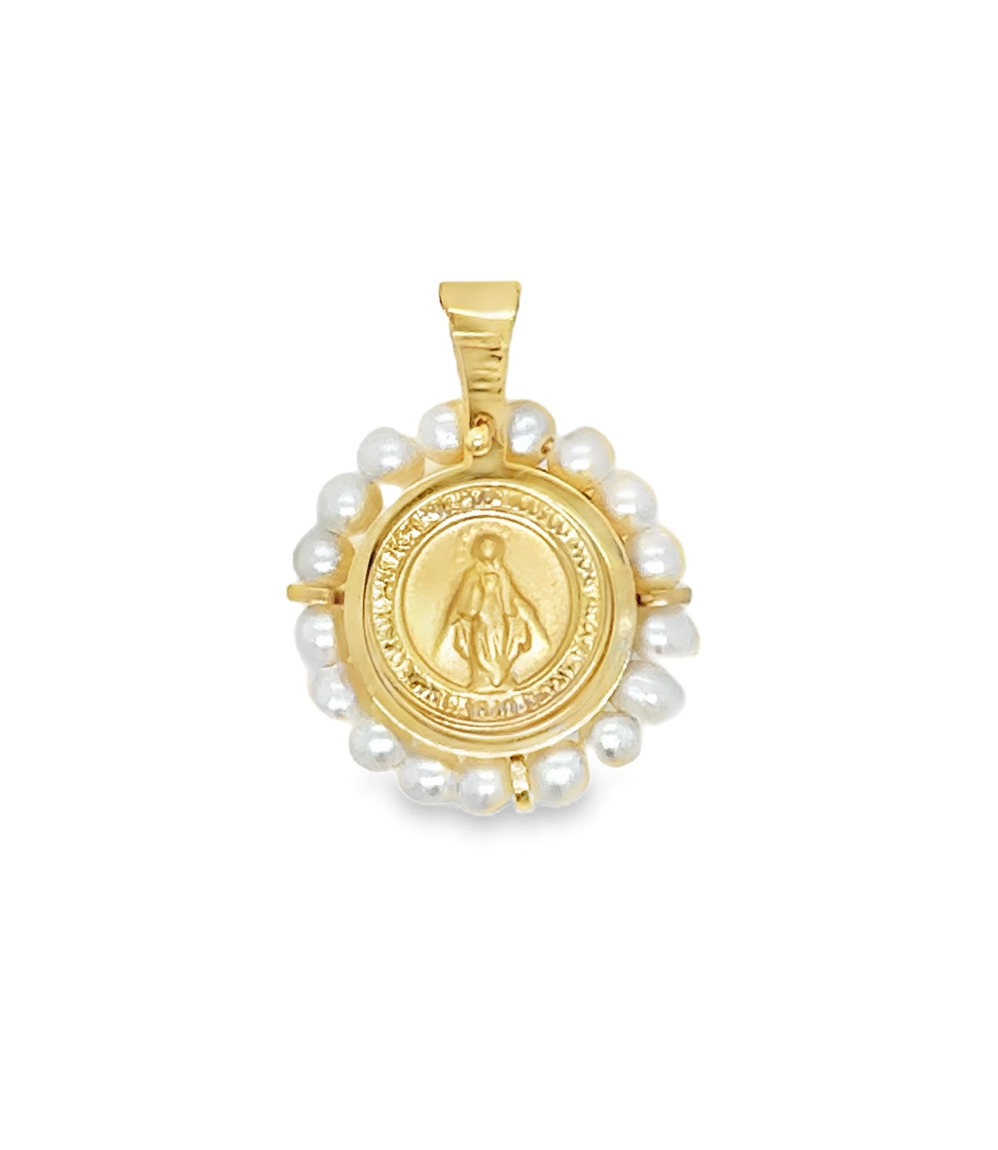 Round Miraculous Medal With Mini Pearls Pendant