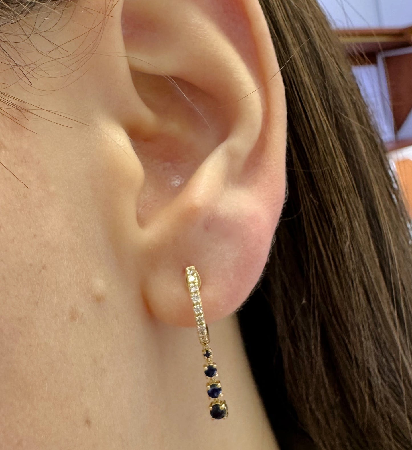 Gold Diamond Huggie Earrings with Dangling Color Stones