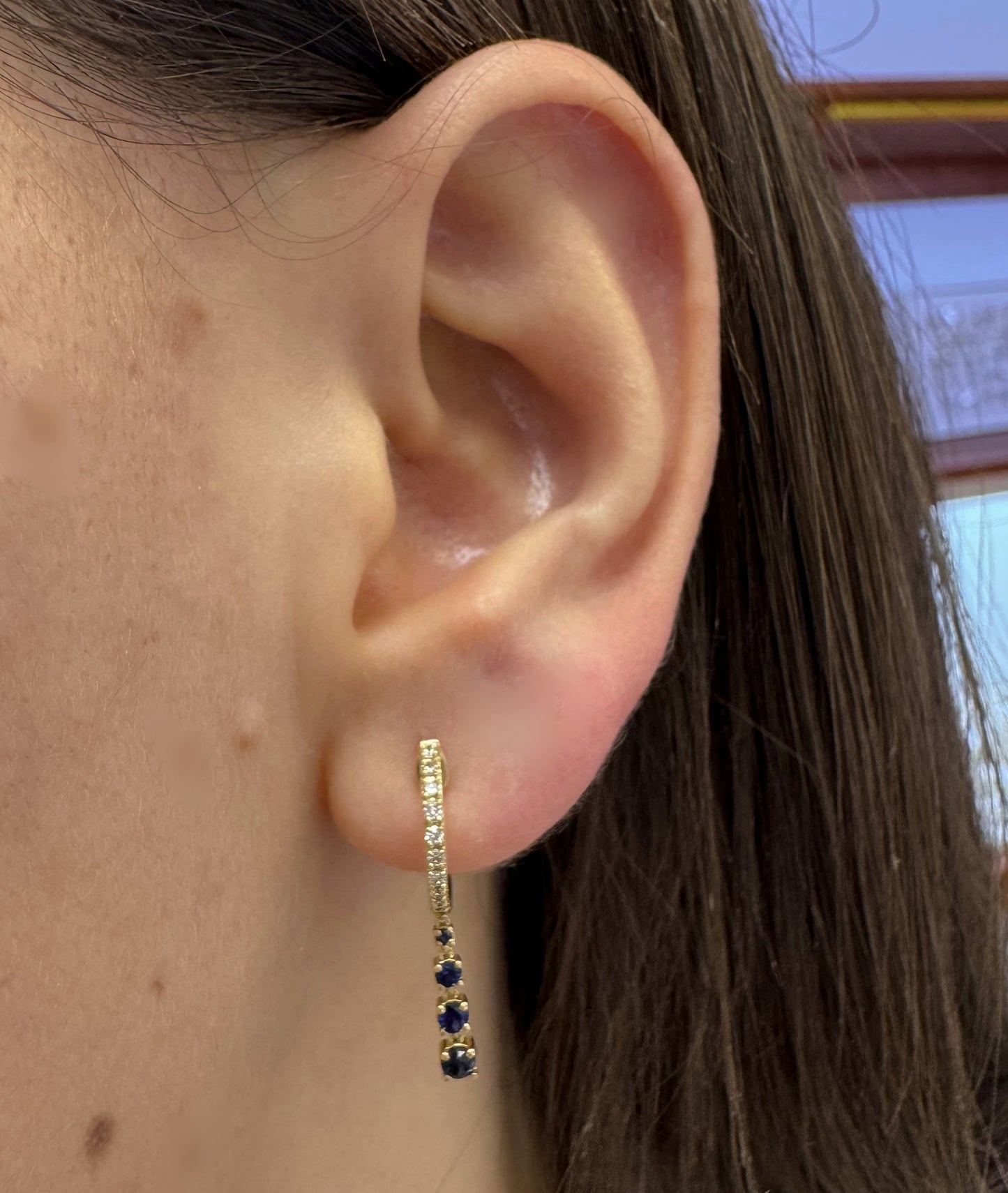 Gold Diamond Huggie Earrings with Dangling Color Stones