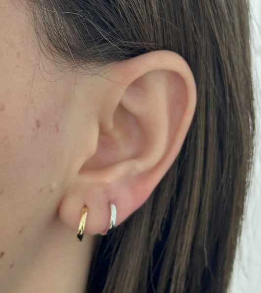 14K Two Tone Gold Huggie Earrings 11mm