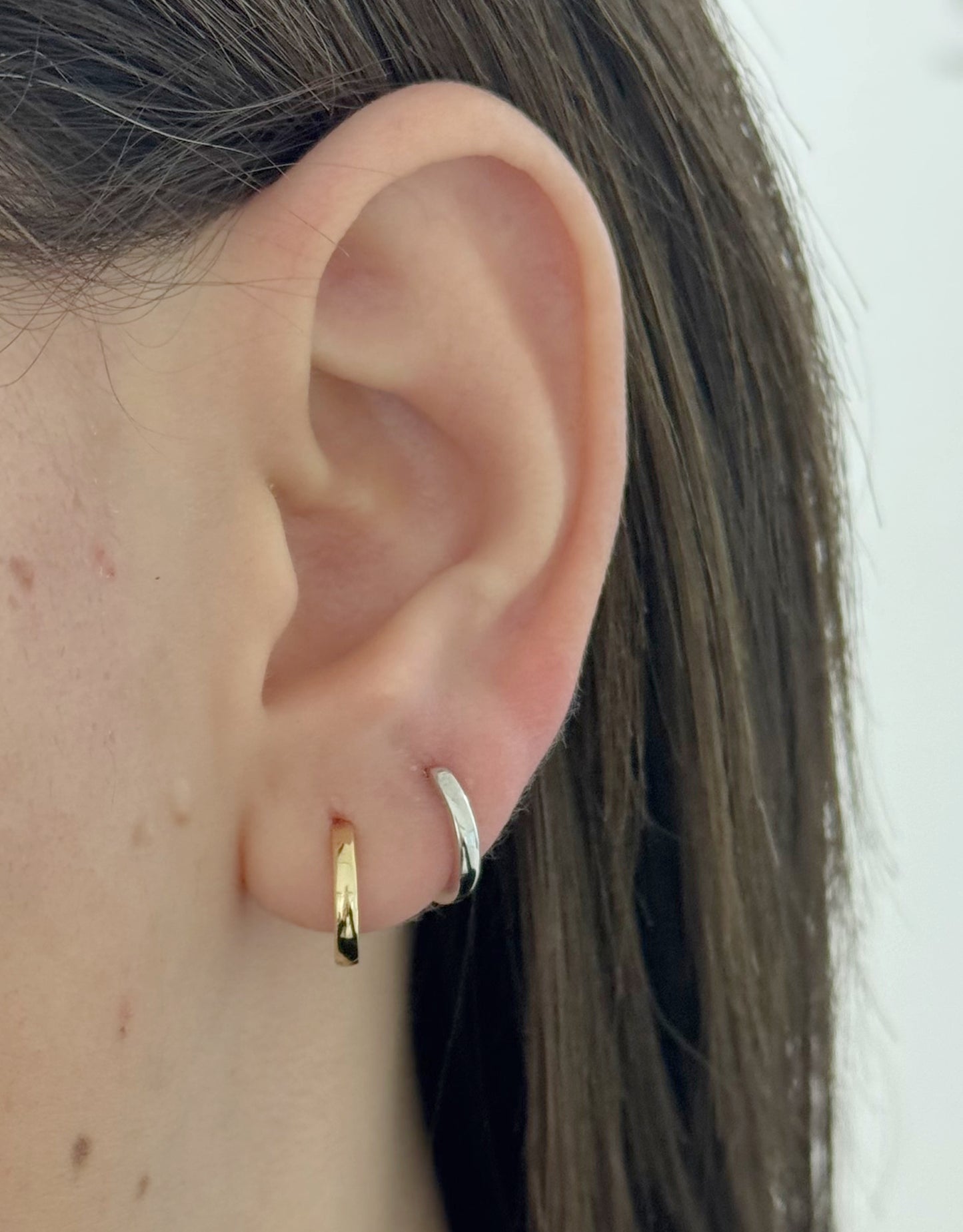 14K Two Tone Gold Huggie Earrings 11mm