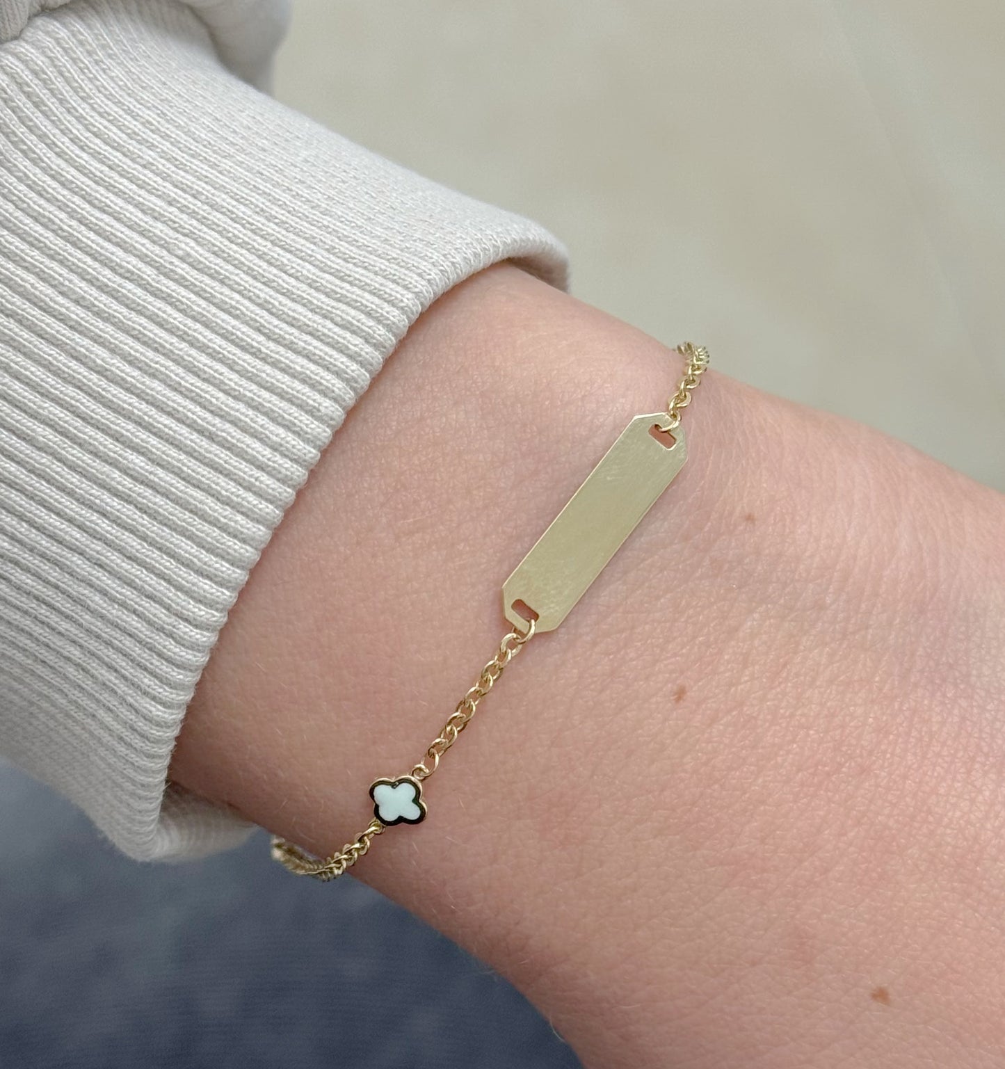 Mint Clover Enamel Baby ID Bracelet