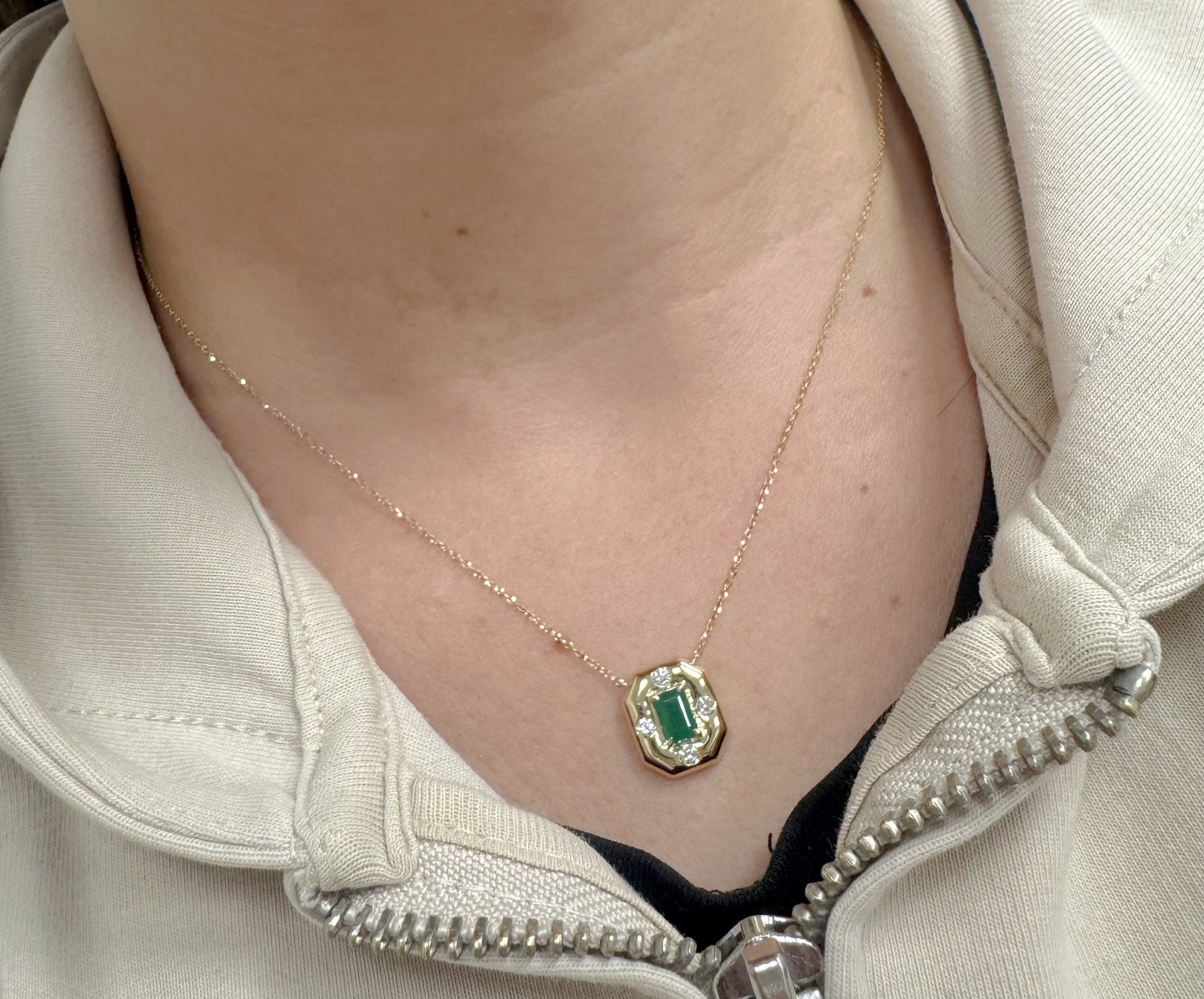 Color Stone & Diamond Frame Pendant Necklace
