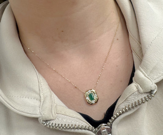 Color Stone & Diamond Frame Pendant Necklace