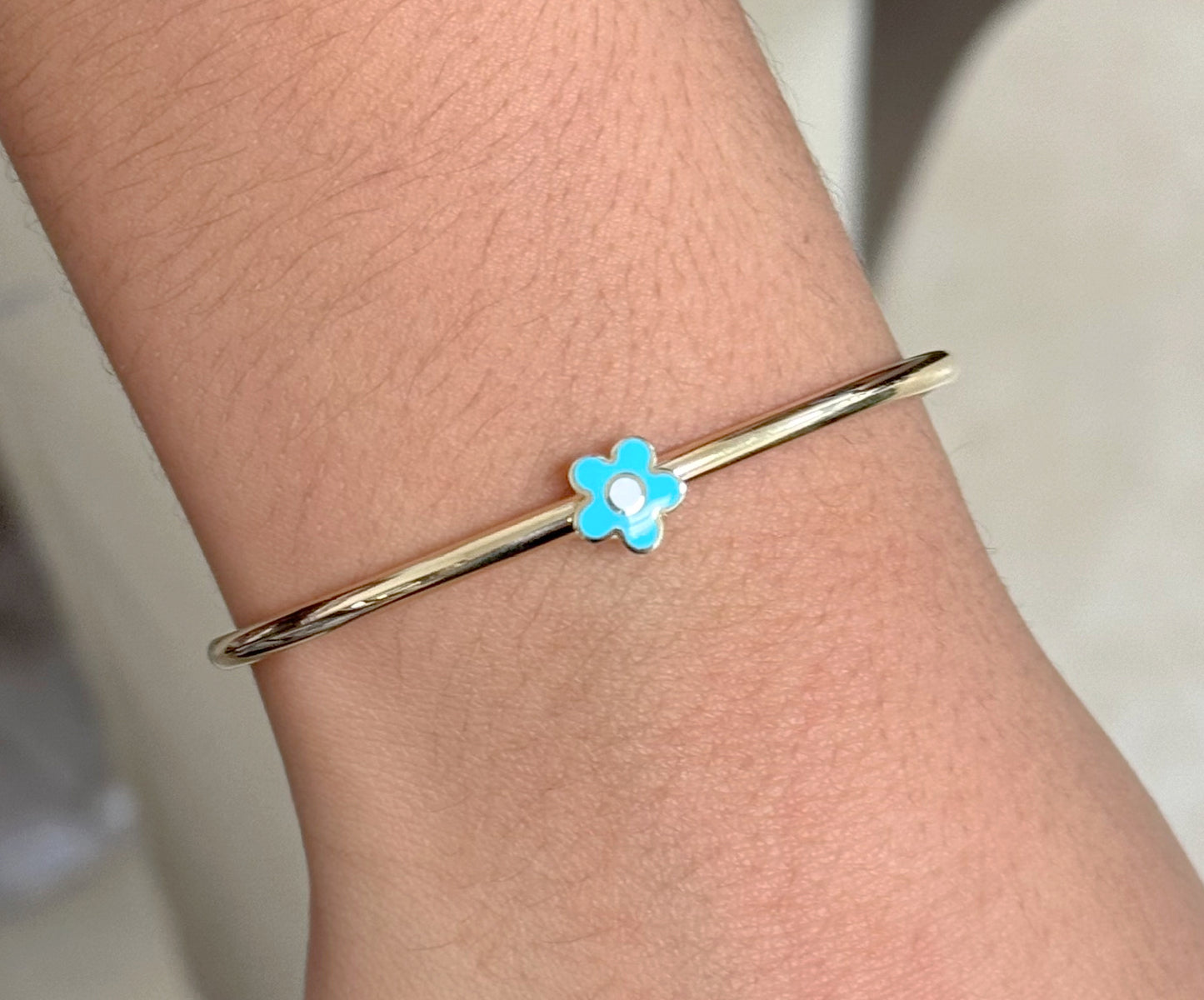 Blue Enamel Daisy Flower Bangle Bracelet