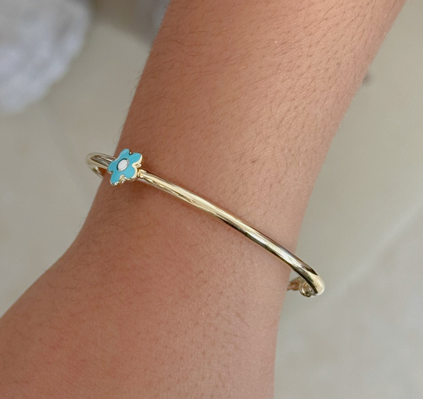 Blue Enamel Daisy Flower Bangle Bracelet