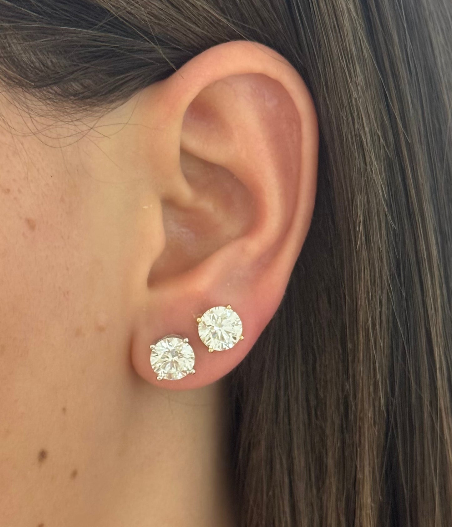 White Gold Classic Round Lab Diamond Solitaire Stud Earrings 3.92cts tw
