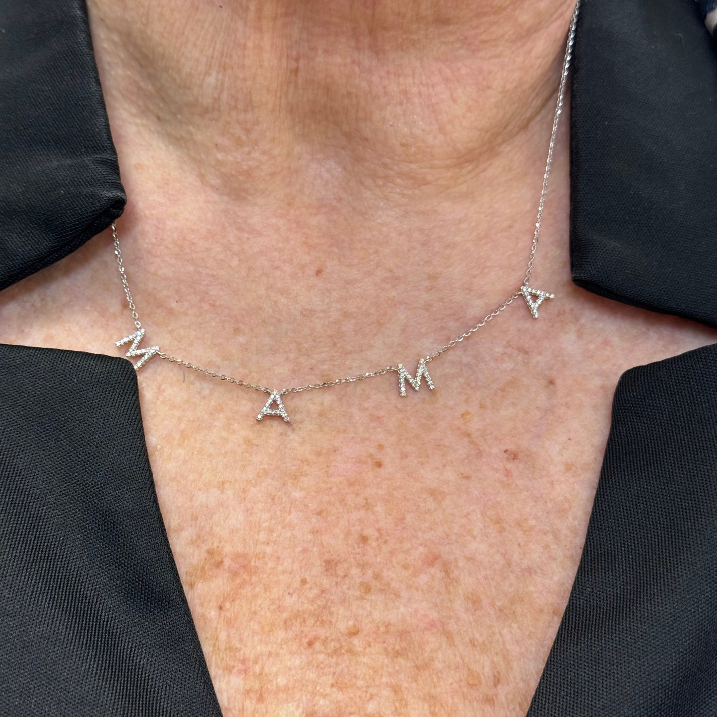 "MAMA" Diamond Encrusted Gold Necklace