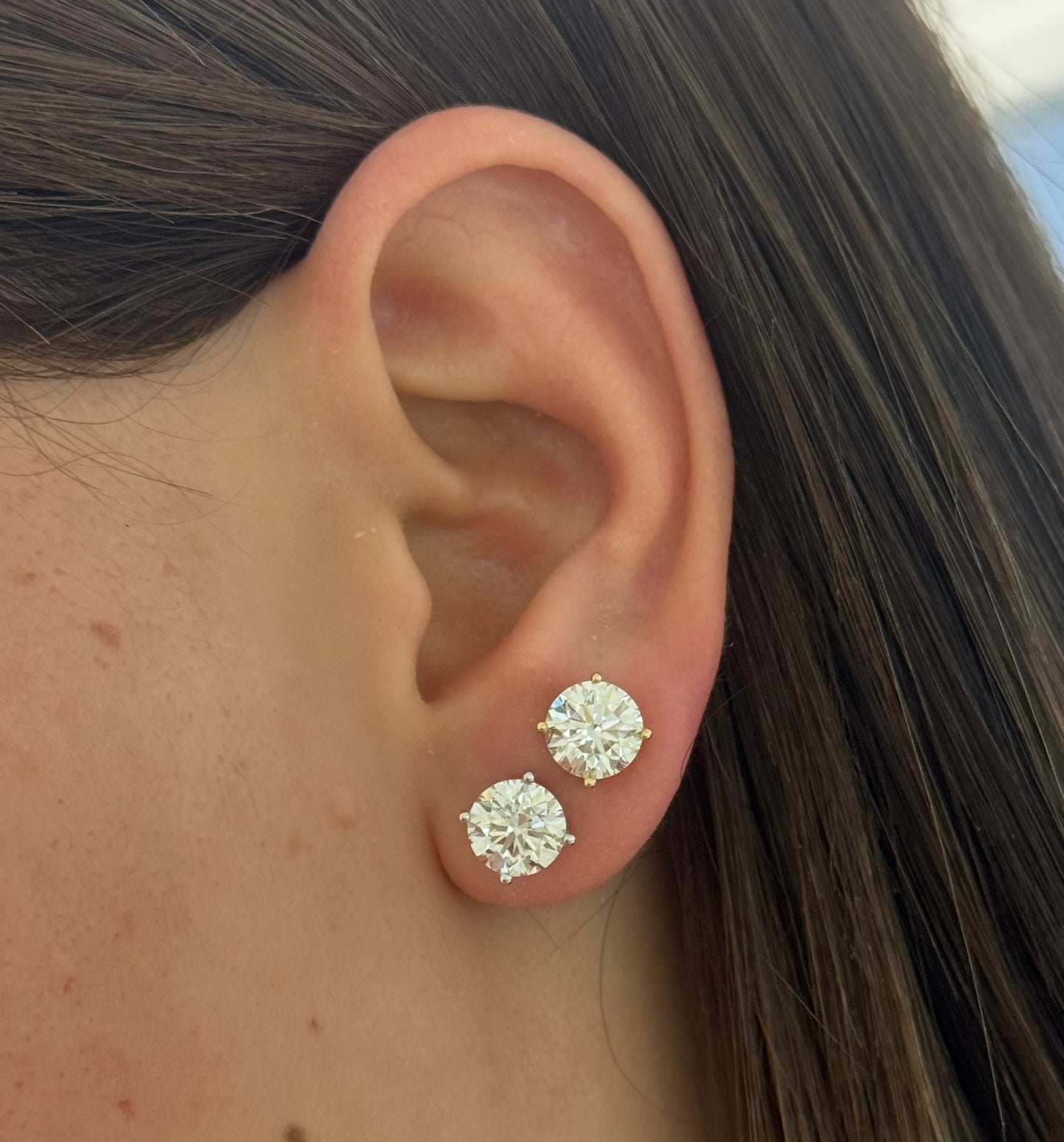 White Gold Classic Round Lab Diamond Solitaire Stud Earrings 3.92cts tw