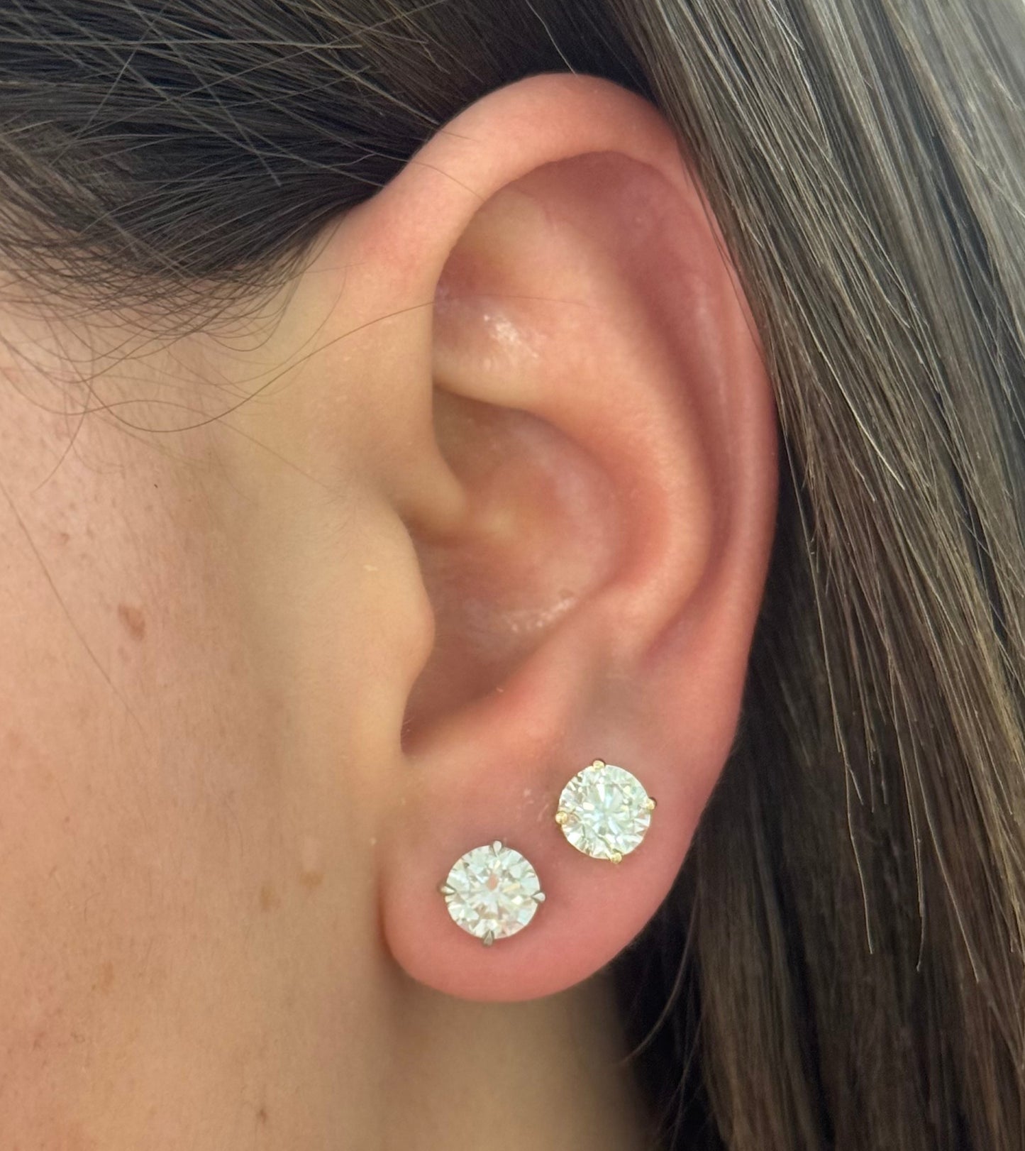 Yellow Gold Classic Round Lab Diamond Solitaire Stud Earrings 2.12cts tw
