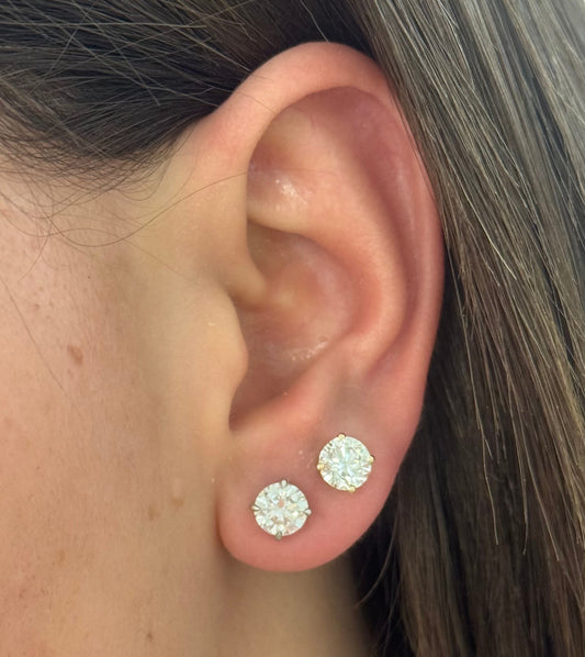 White Gold Classic Round Lab Diamond Solitaire Stud Earrings 2.12cts tw