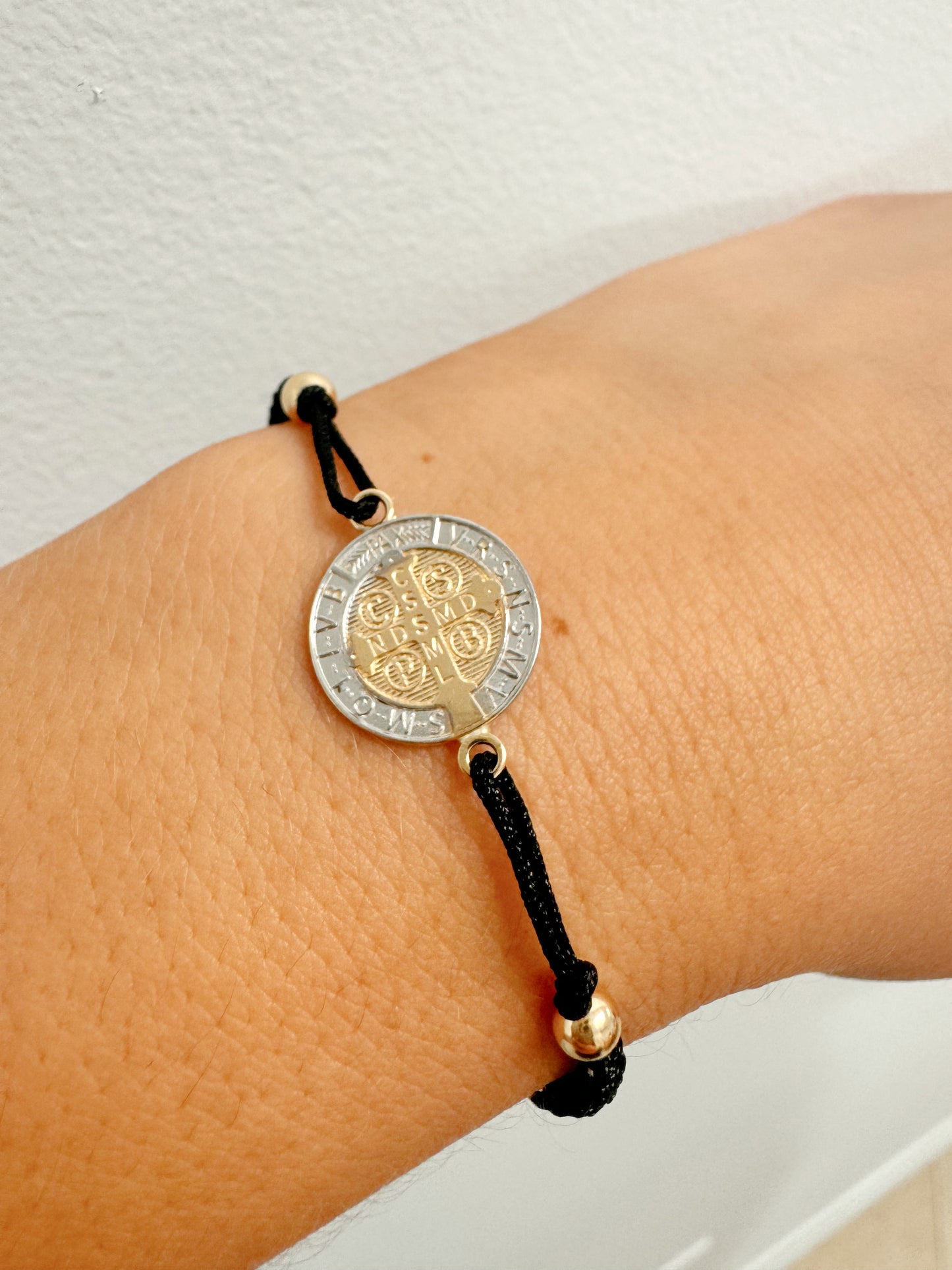 14mm Two Tone St Benedict Medal Macrame Bracelet