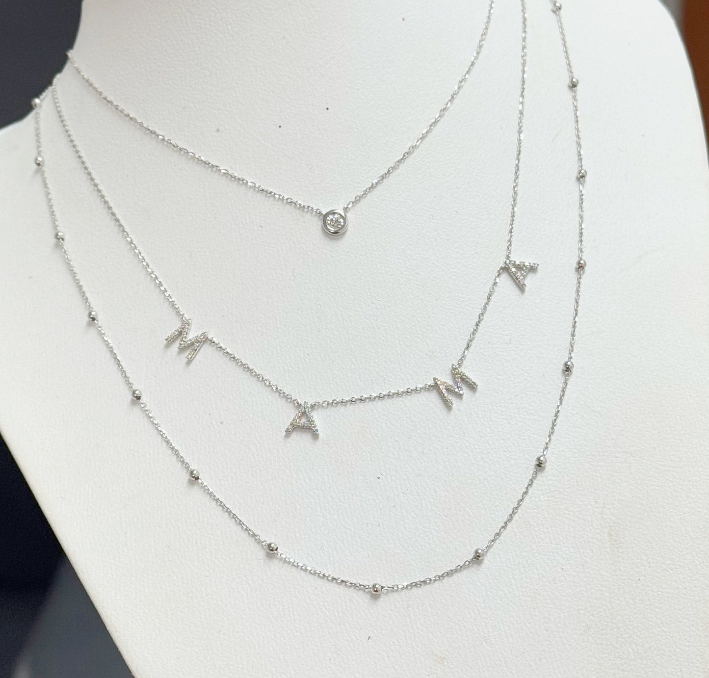 "MAMA" Diamond Encrusted Gold Necklace