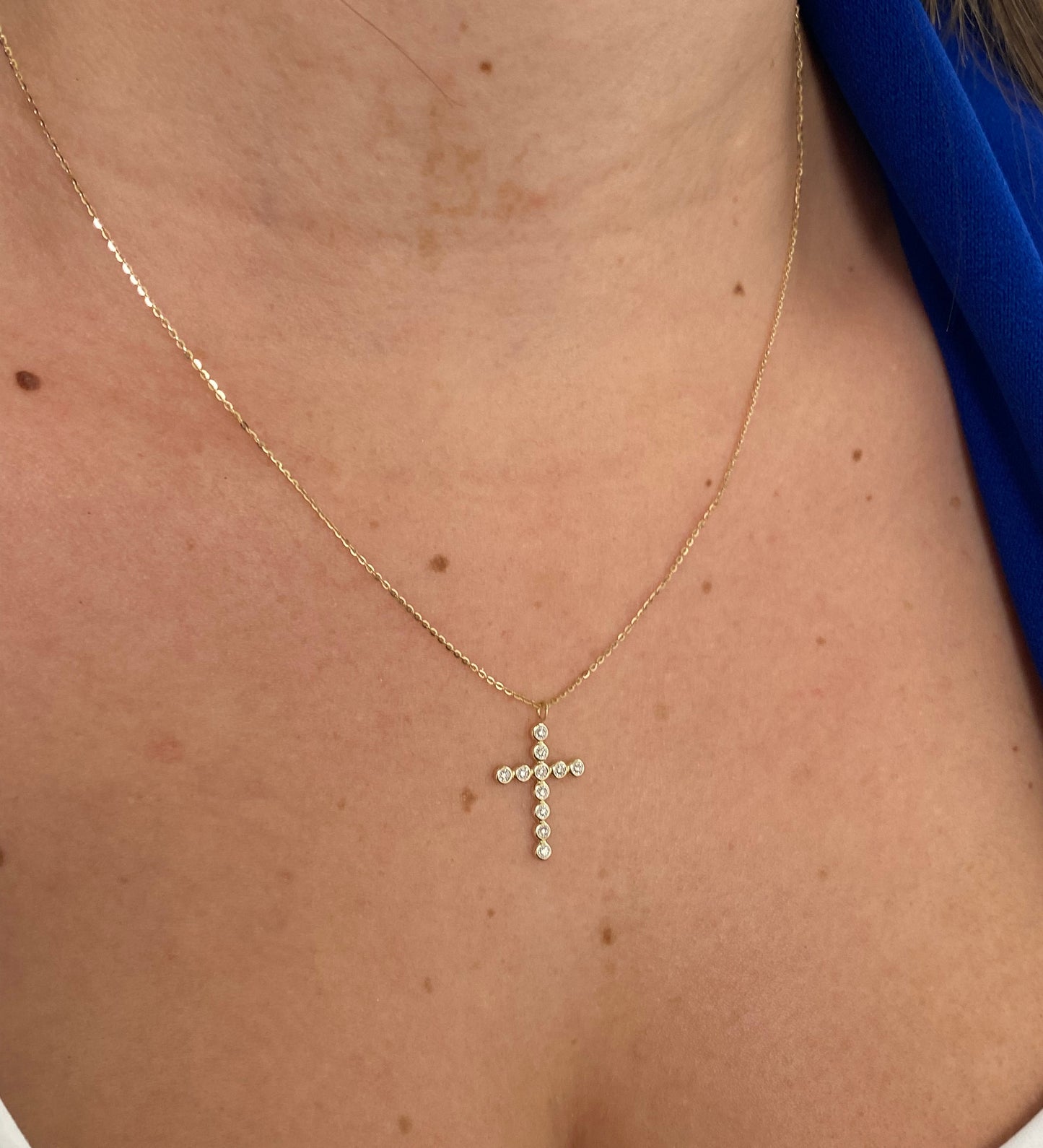 Large Bezel Diamond Cross Necklace