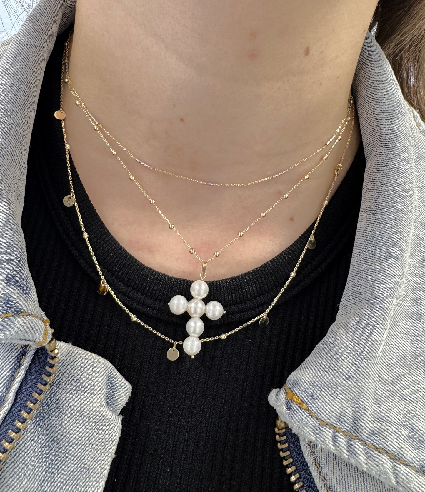 Large Fresh Water Pearl 5-6mm Cross on Wire