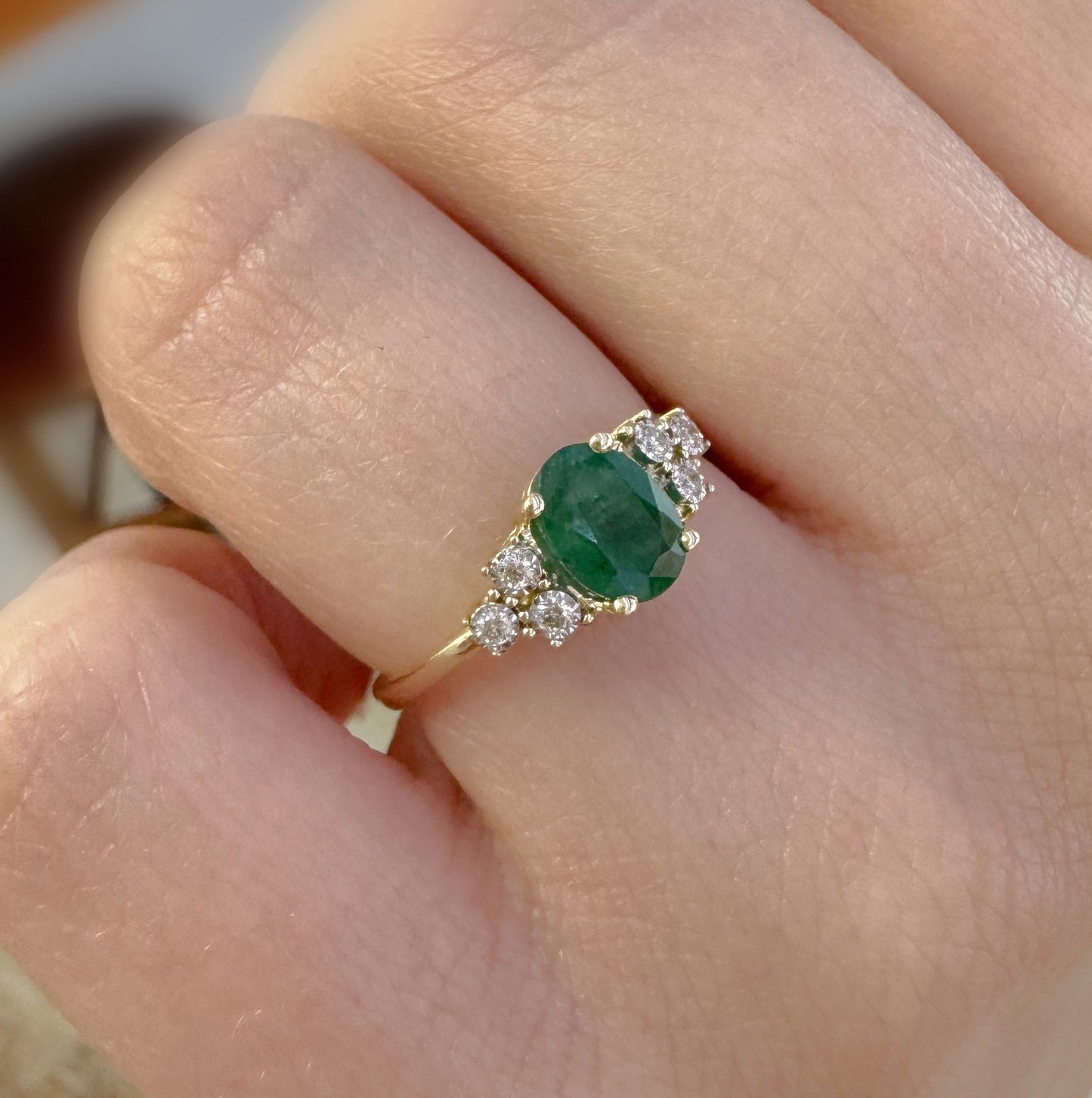 Oval Color Stone with Diamond  Illusions Ring