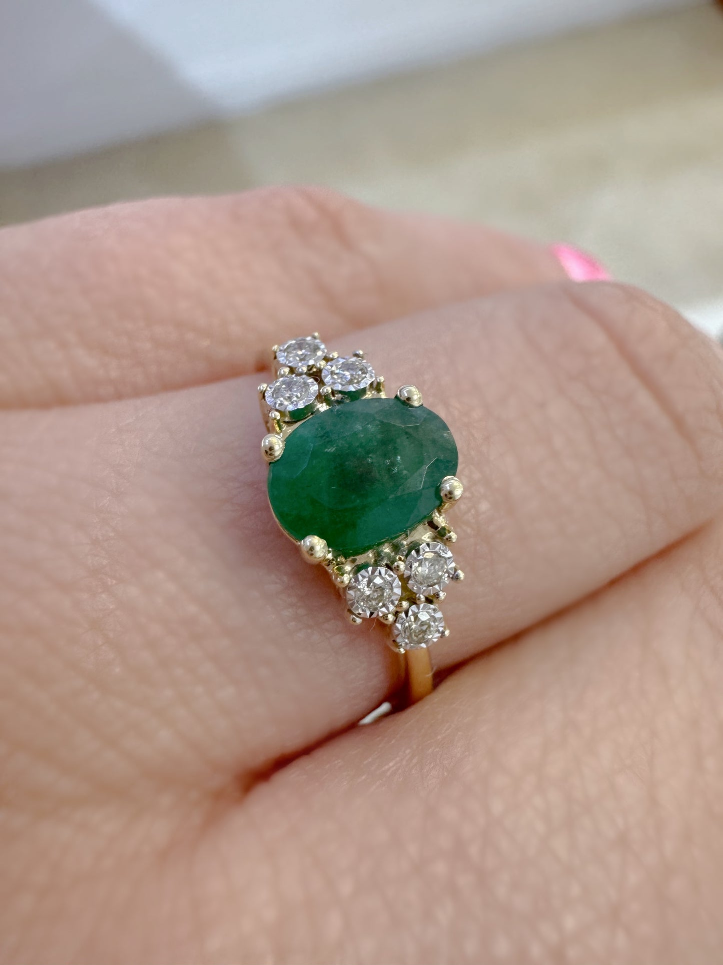 Oval Color Stone with Diamond  Illusions Ring