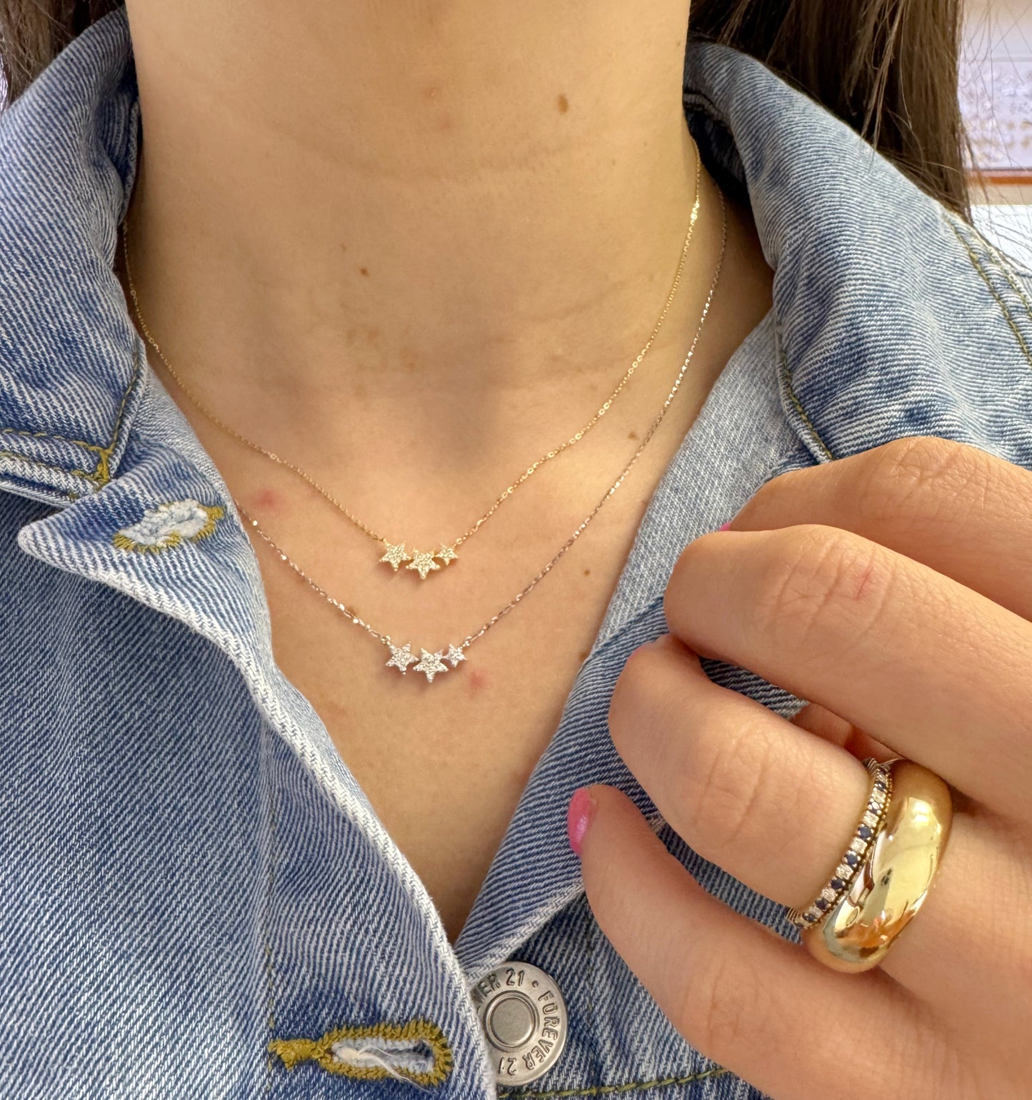 Tri Diamond Star Necklace