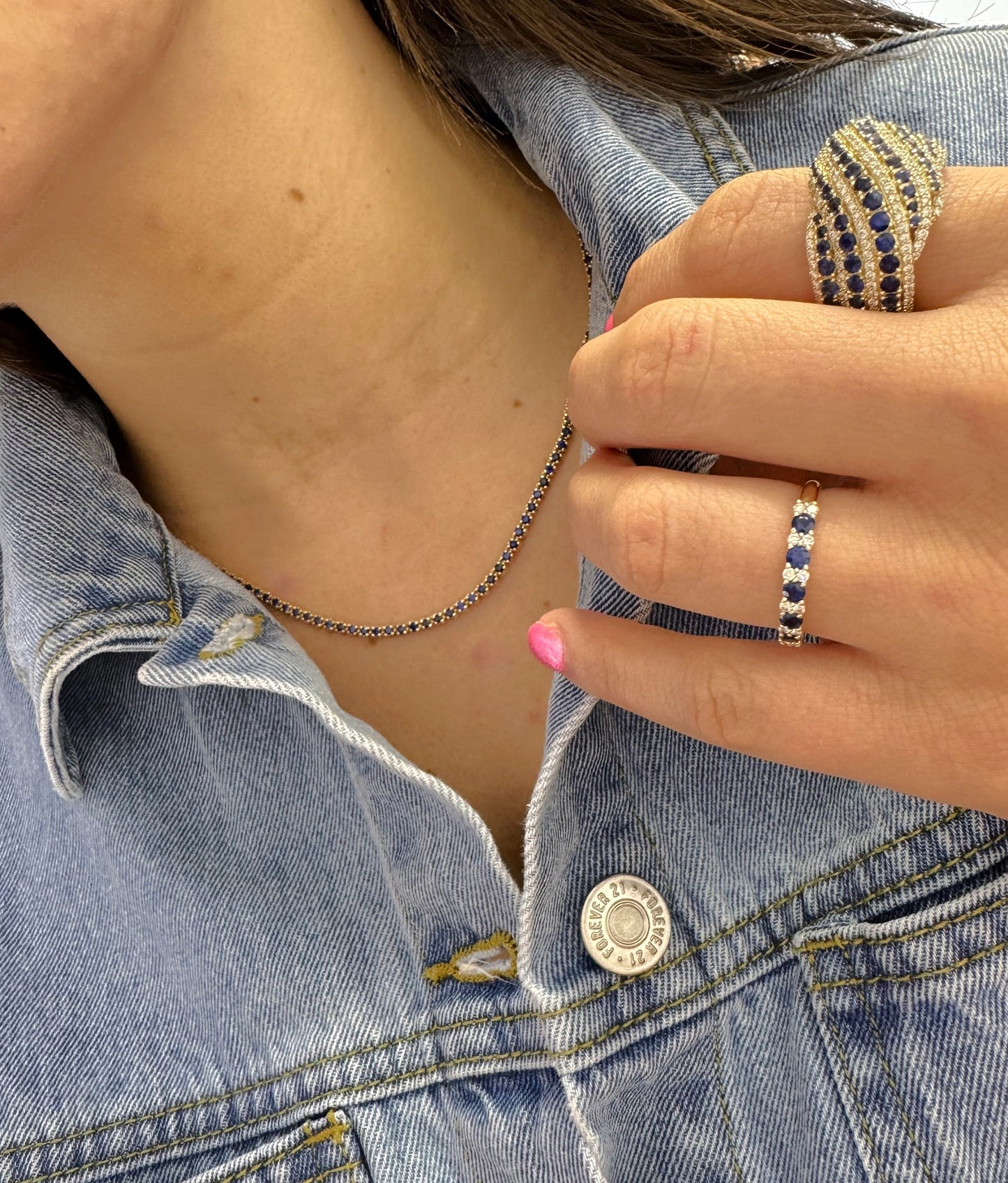 Straight Line Fine Color Stone Tennis Necklace