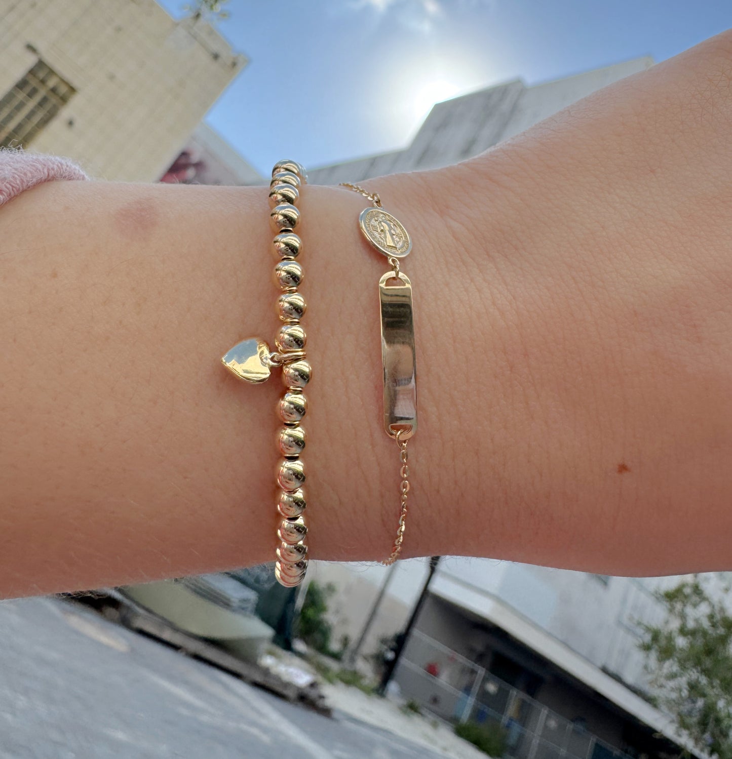 Heart Charm Elastic Gold Filled Bracelet