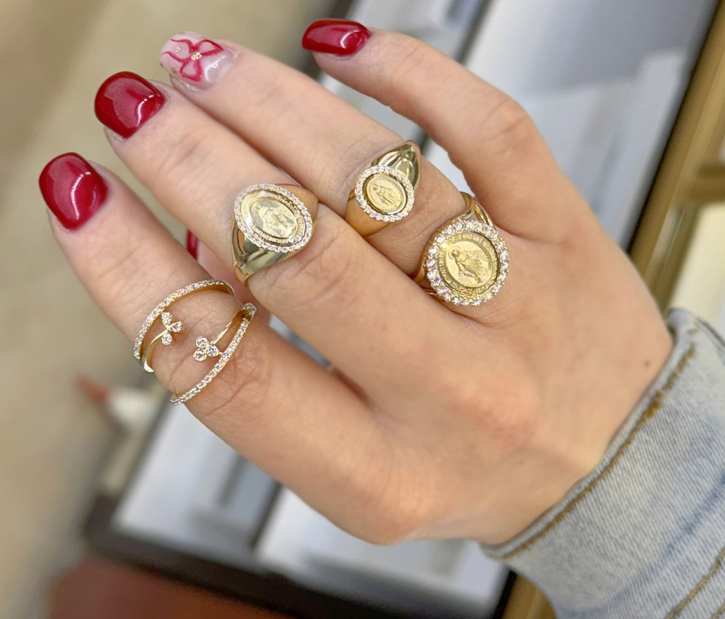 Dainty Mini Diamond Miraculous Medal Signet Ring