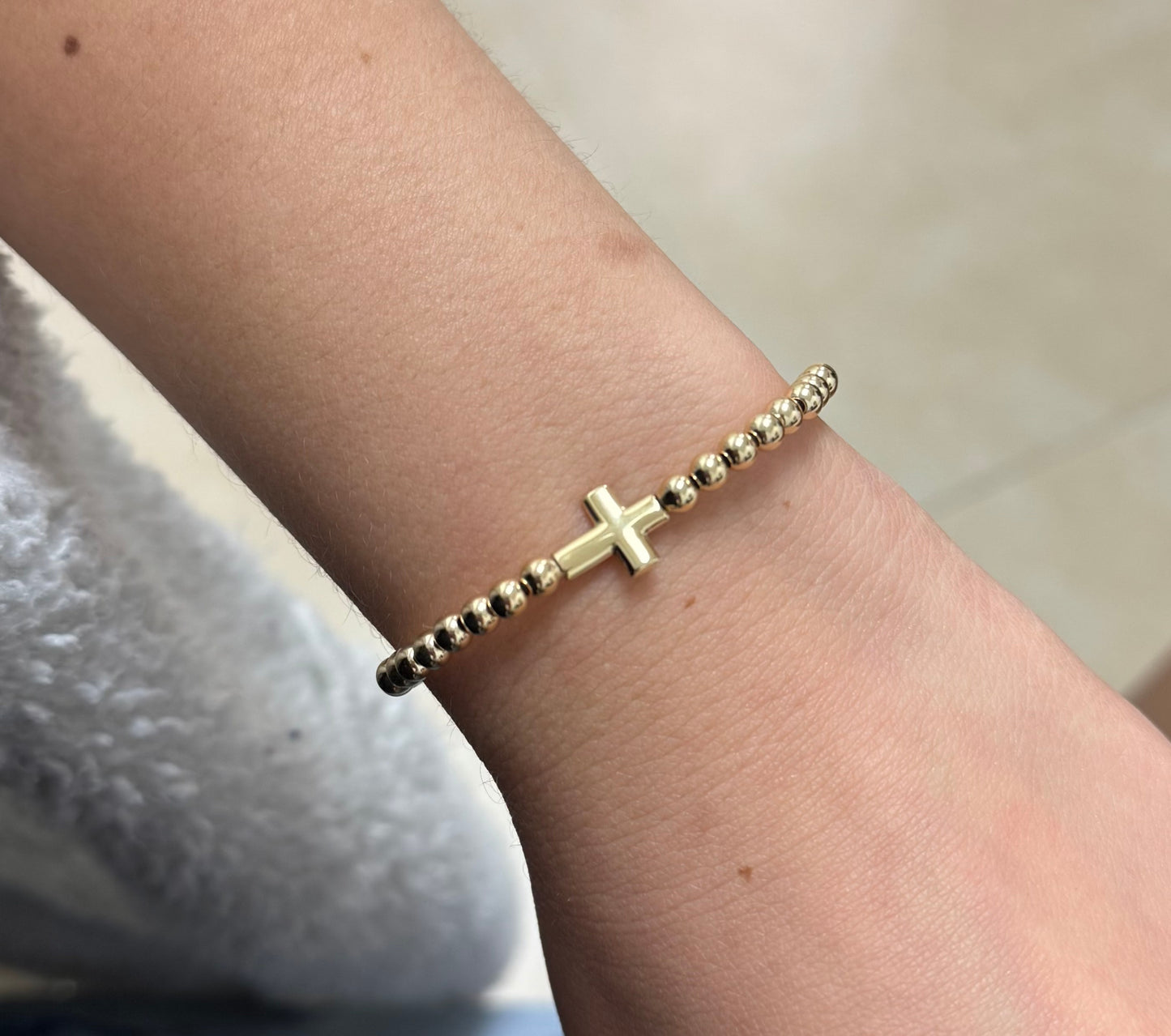Cross Puff Charm on Elastic Bracelet