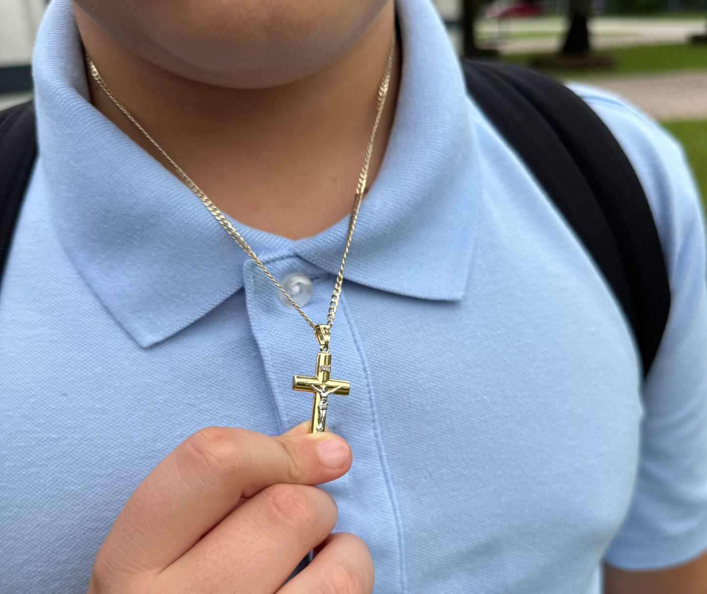 Domed Two Tone Crucifix Cross with Jesus Christ