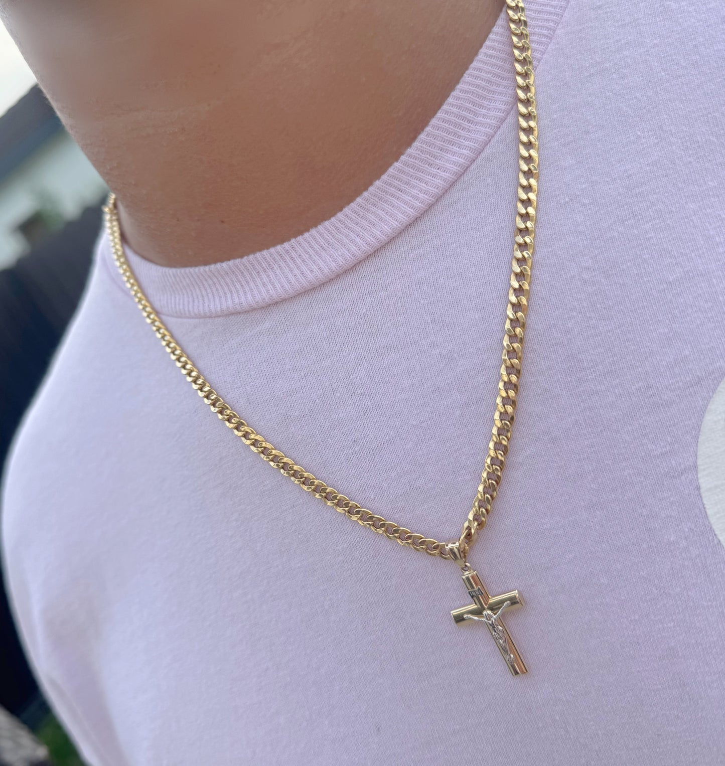 Domed Two Tone Crucifix Cross with Jesus Christ