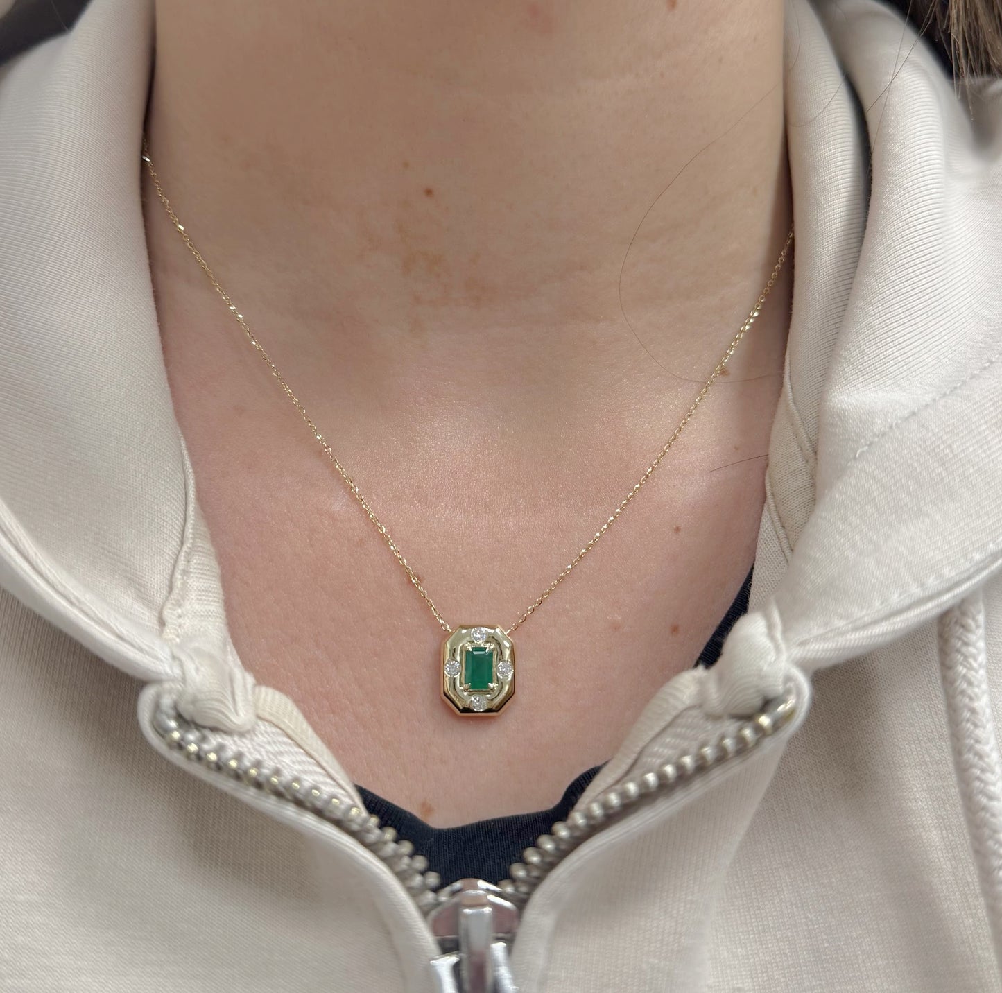 Color Stone & Diamond Frame Pendant Necklace