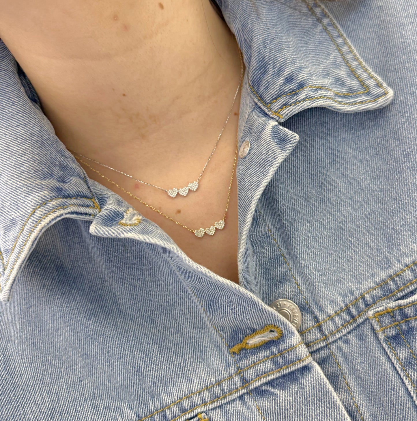 Tri Diamond Hearts Necklace